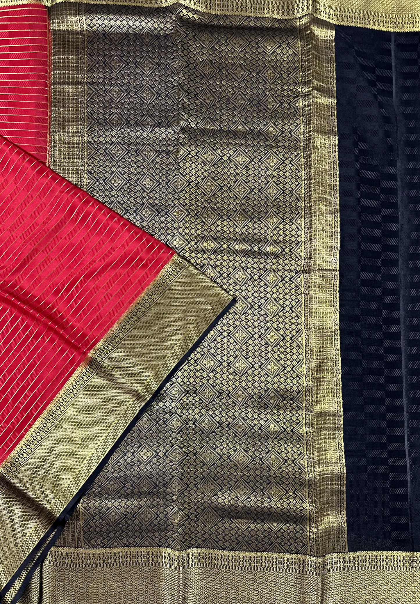Red & Black Pure Silk Mysore Crepe Saree