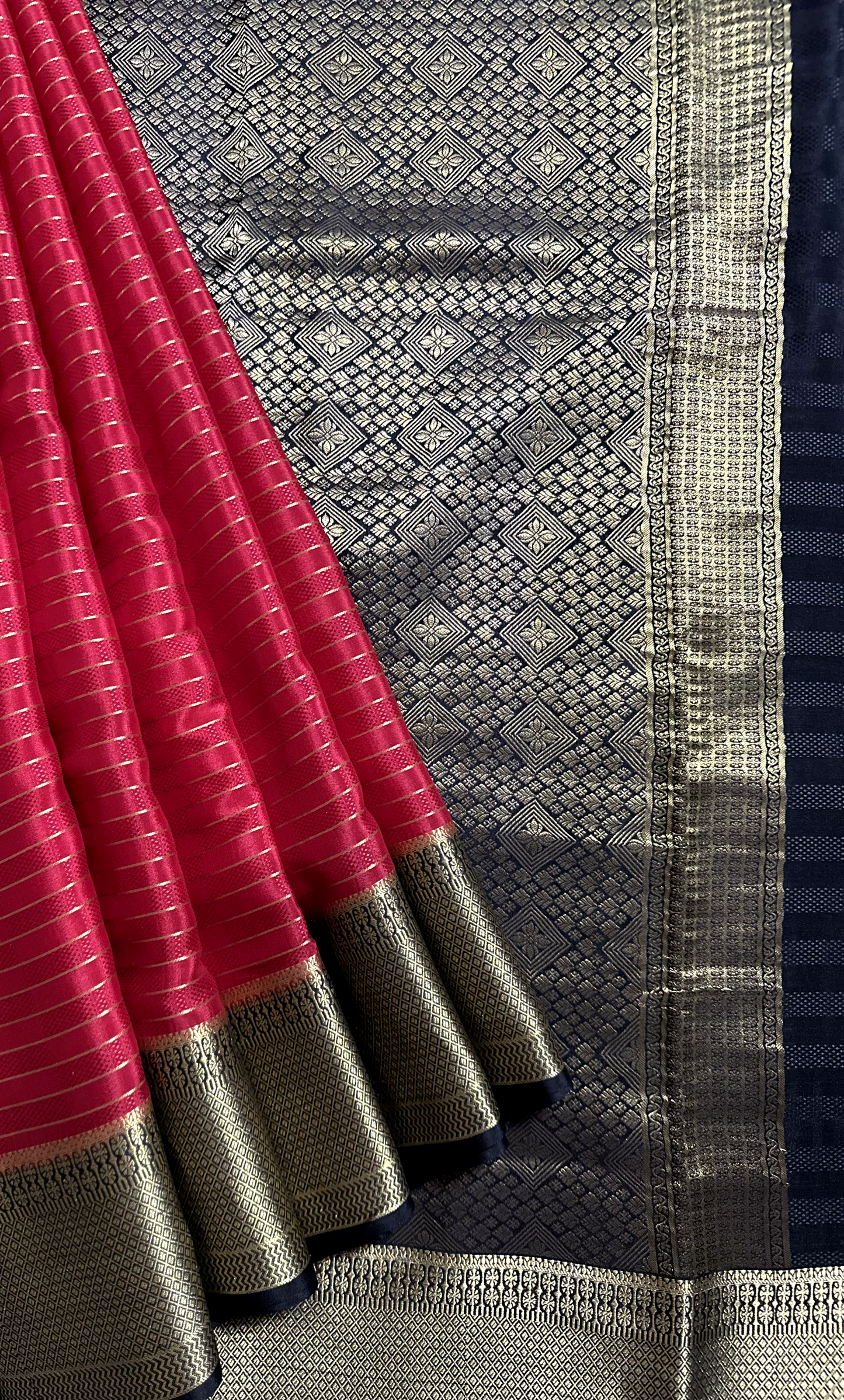 Red & Black Pure Silk Mysore Crepe Saree