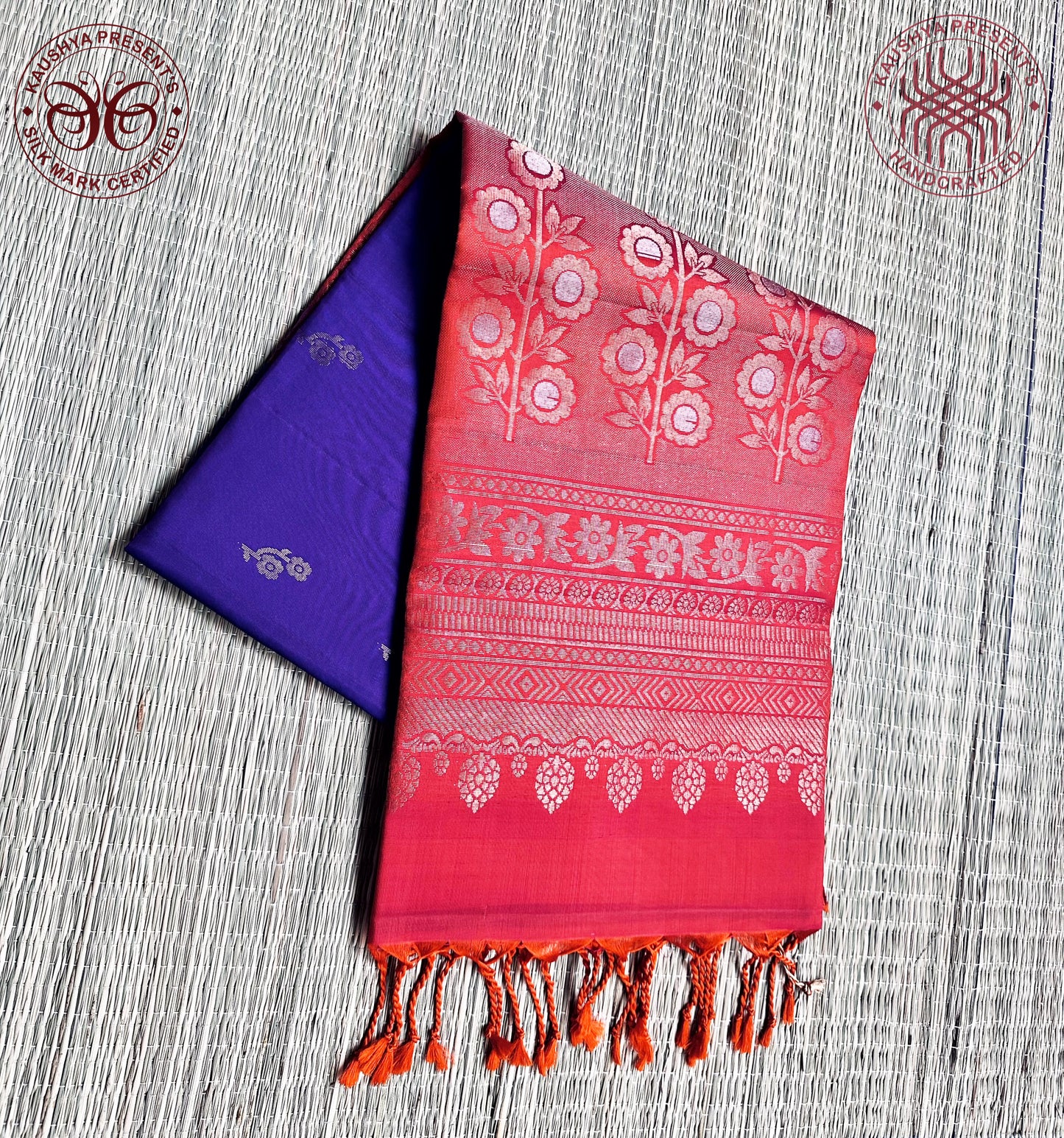 Purple & orange Handloom Kanchipuram Soft Silk Saree
