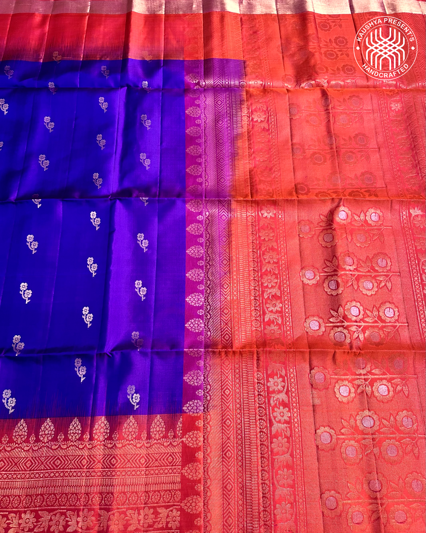 Purple & orange Handloom Kanchipuram Soft Silk Saree