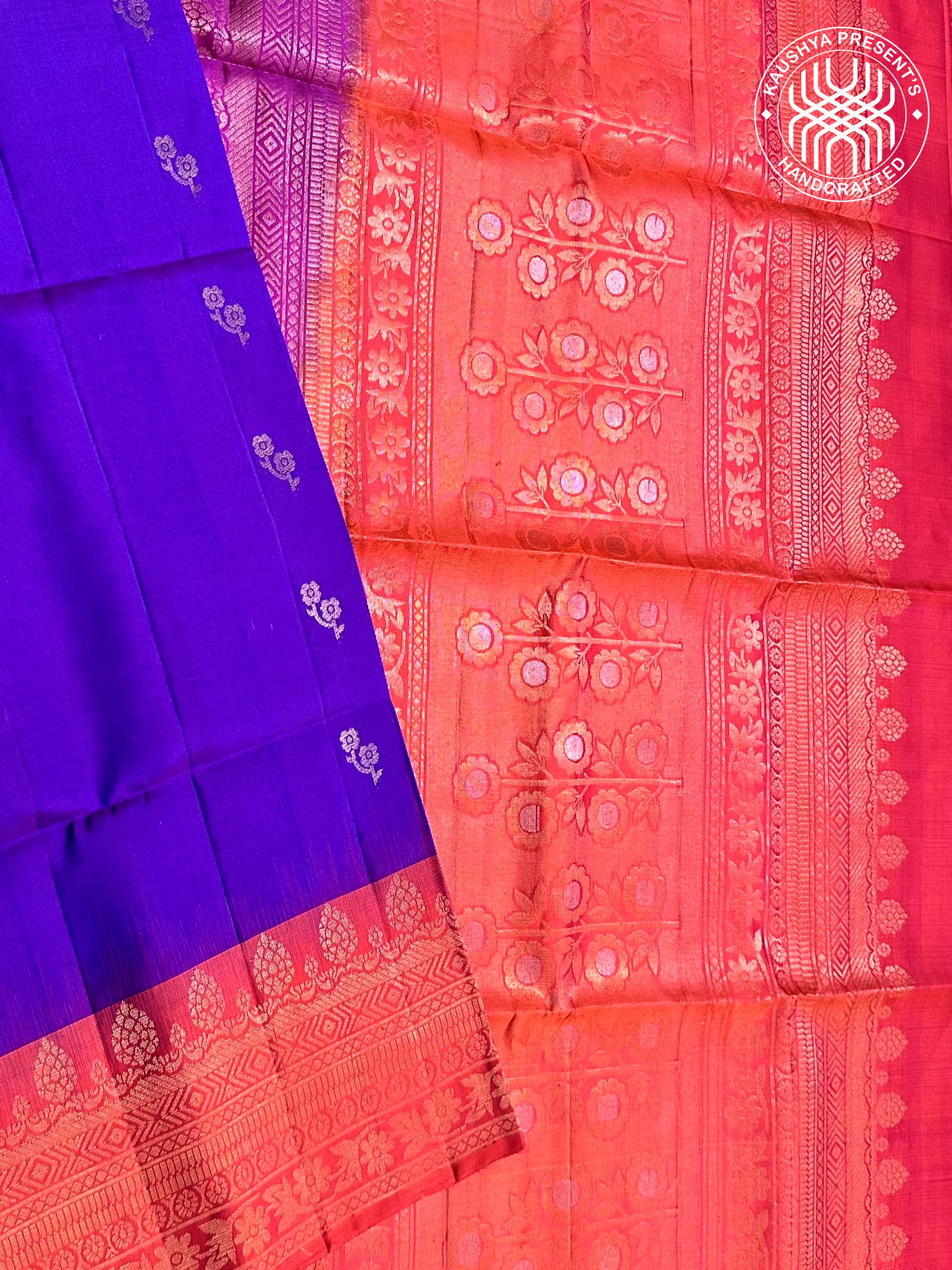 Purple & orange Handloom Kanchipuram Soft Silk Saree