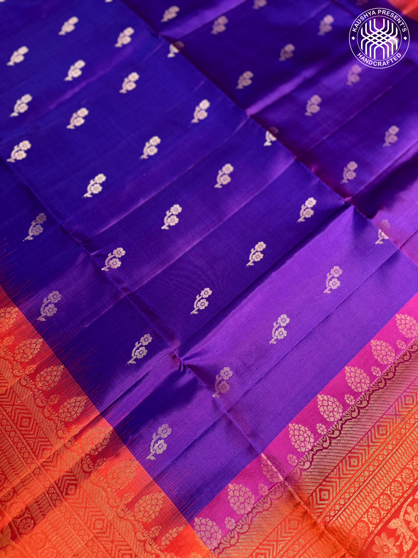 Purple & orange Handloom Kanchipuram Soft Silk Saree