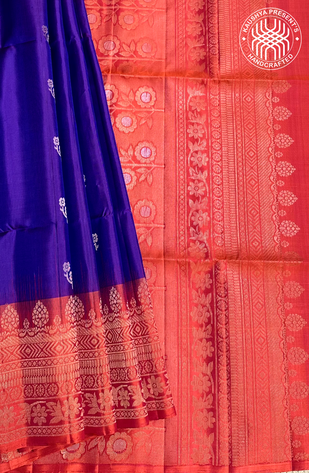 Purple & orange Handloom Kanchipuram Soft Silk Saree
