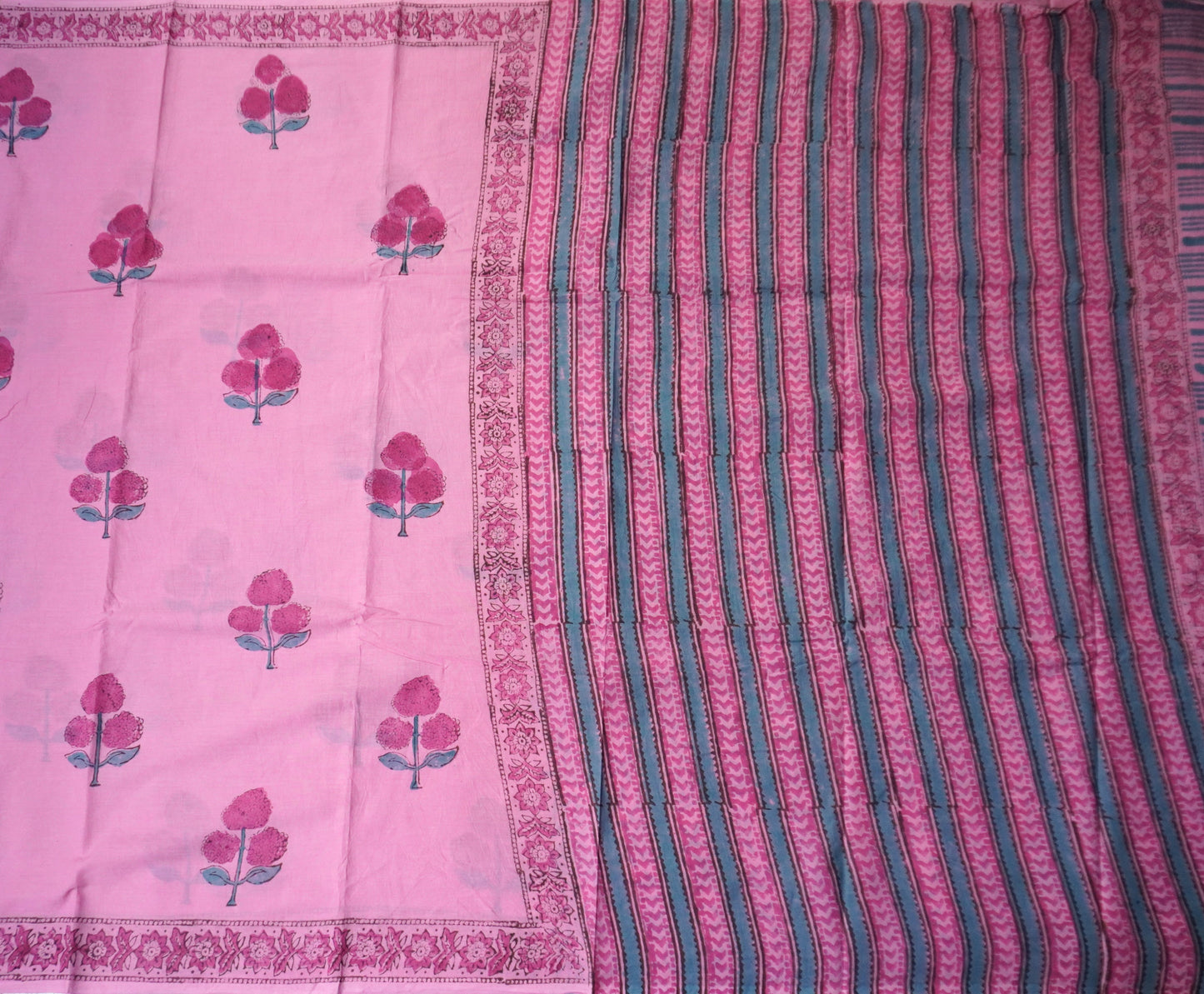 Pink Mulmul Cotton Saree with Artistic Flower Prints