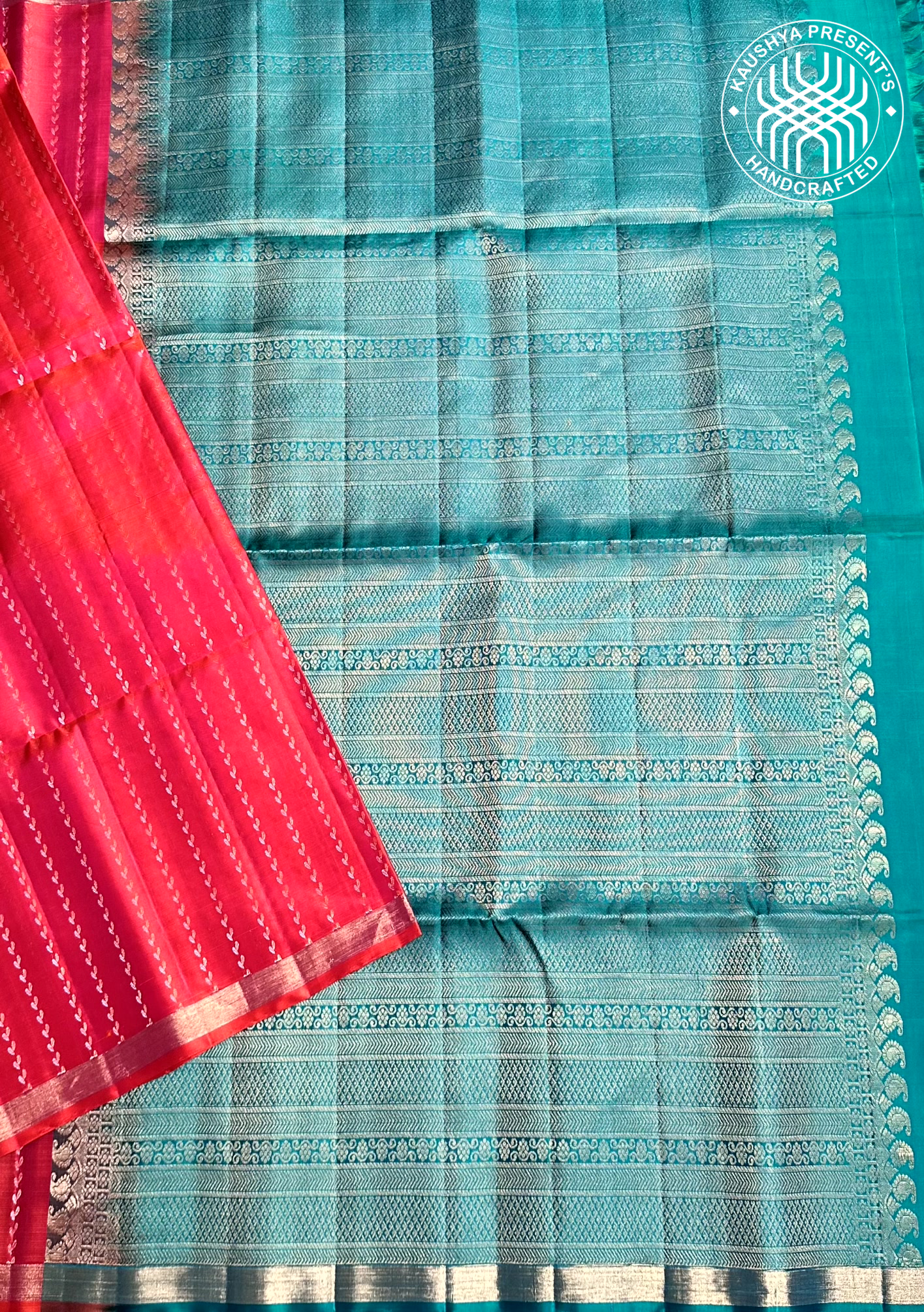Pink & Orange Dual Tone Handloom Kanchipuram Soft Silk Saree