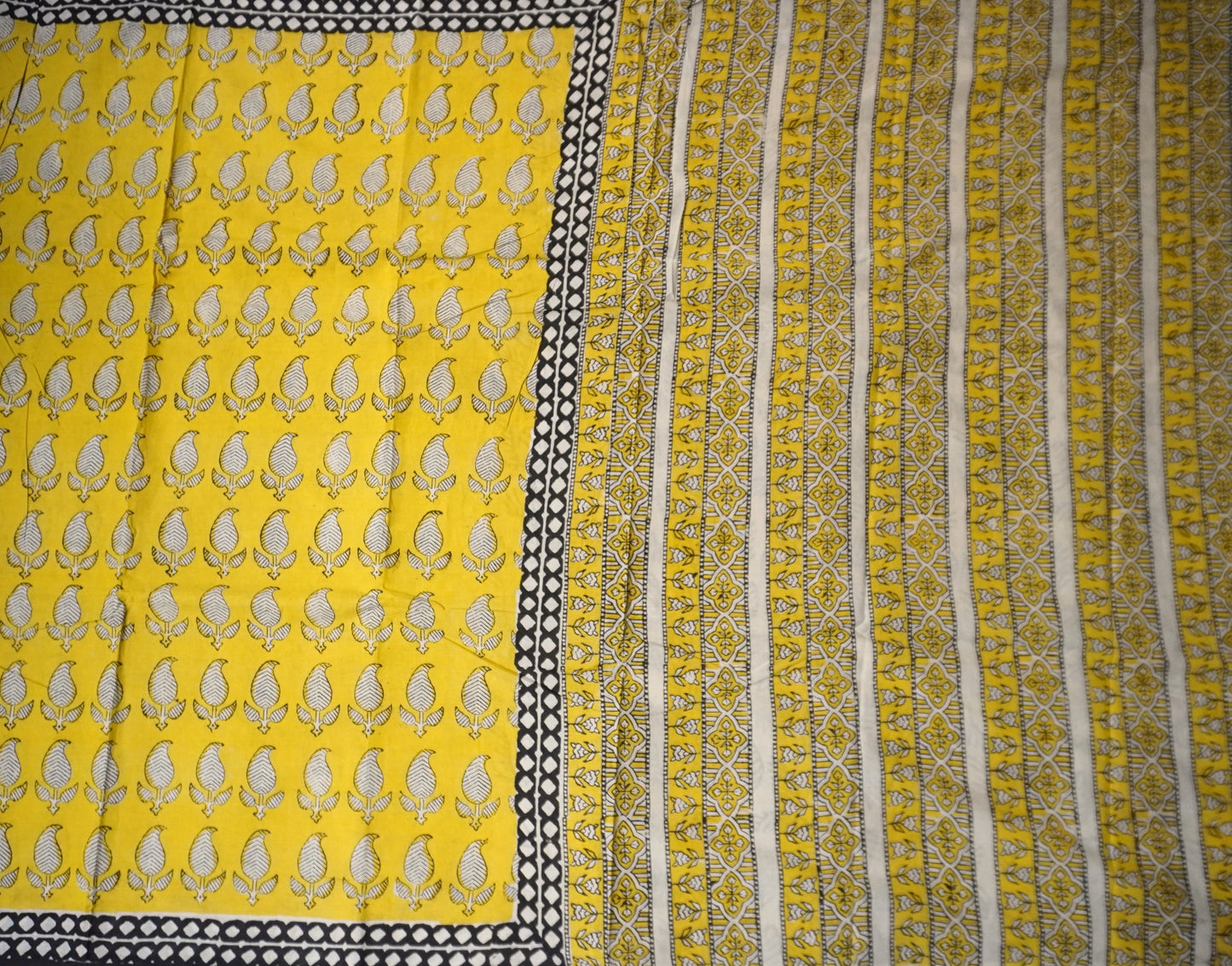 Yellow Mulmul Cotton Saree with Hand Block Bird Motifs
