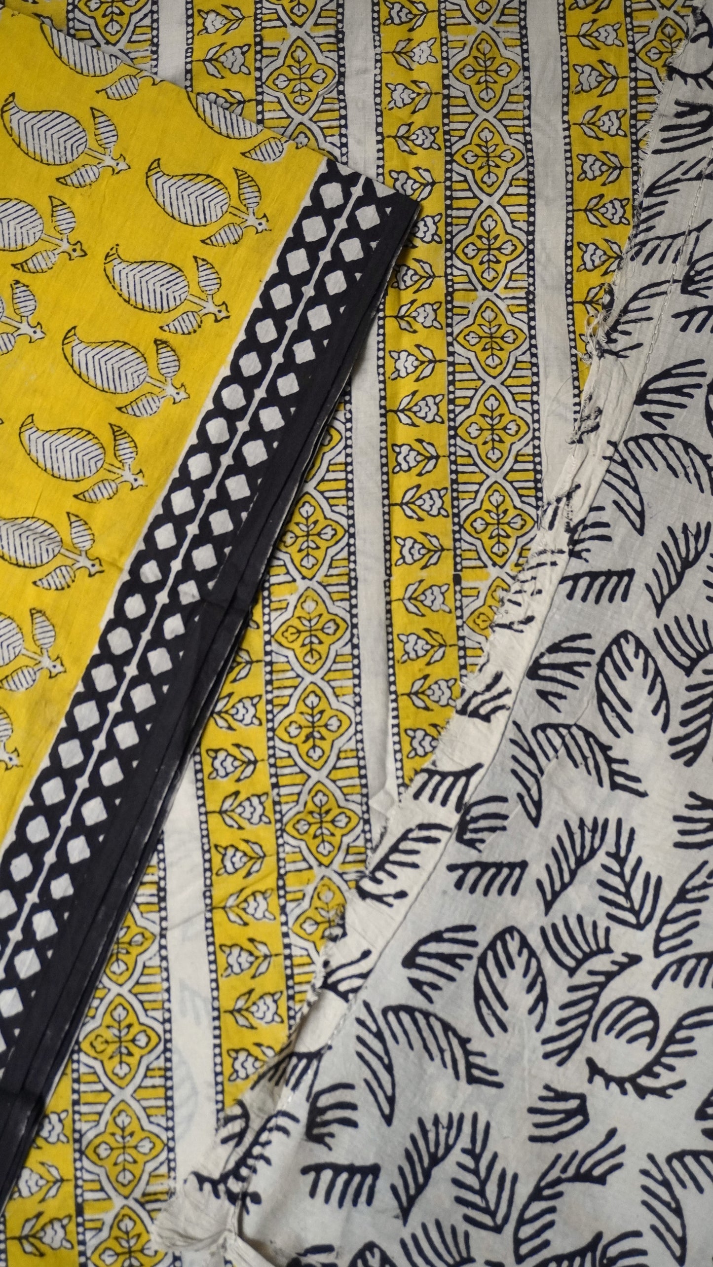 Yellow Mulmul Cotton Saree with Hand Block Bird Motifs