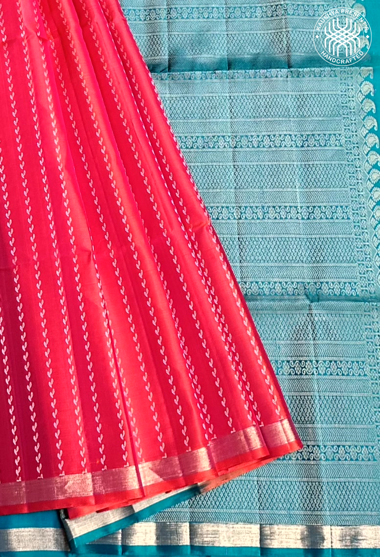 Pink & Orange Dual Tone Handloom Kanchipuram Soft Silk Saree