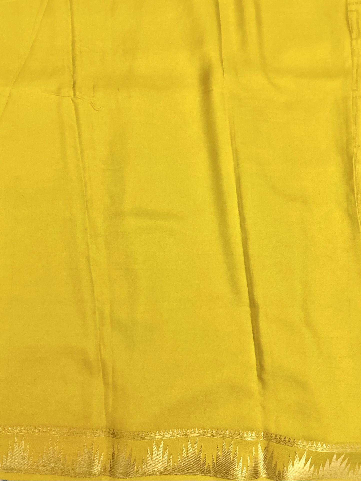 Yellowish Green Brocade Tissue Pure Silk Mysore Crepe Saree with Temple Border