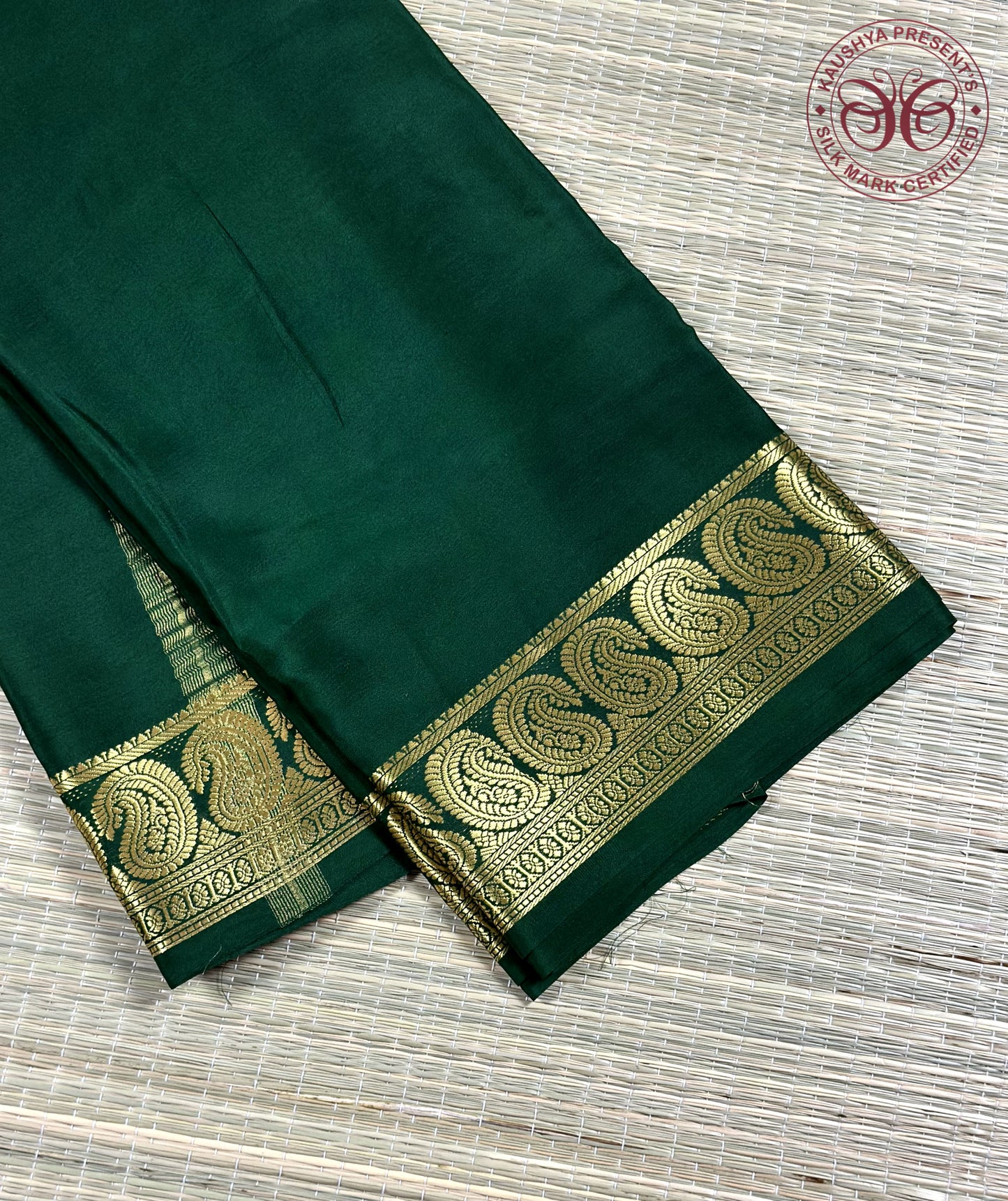 Green Pure Silk Mysore Crepe Saree With Mango Border