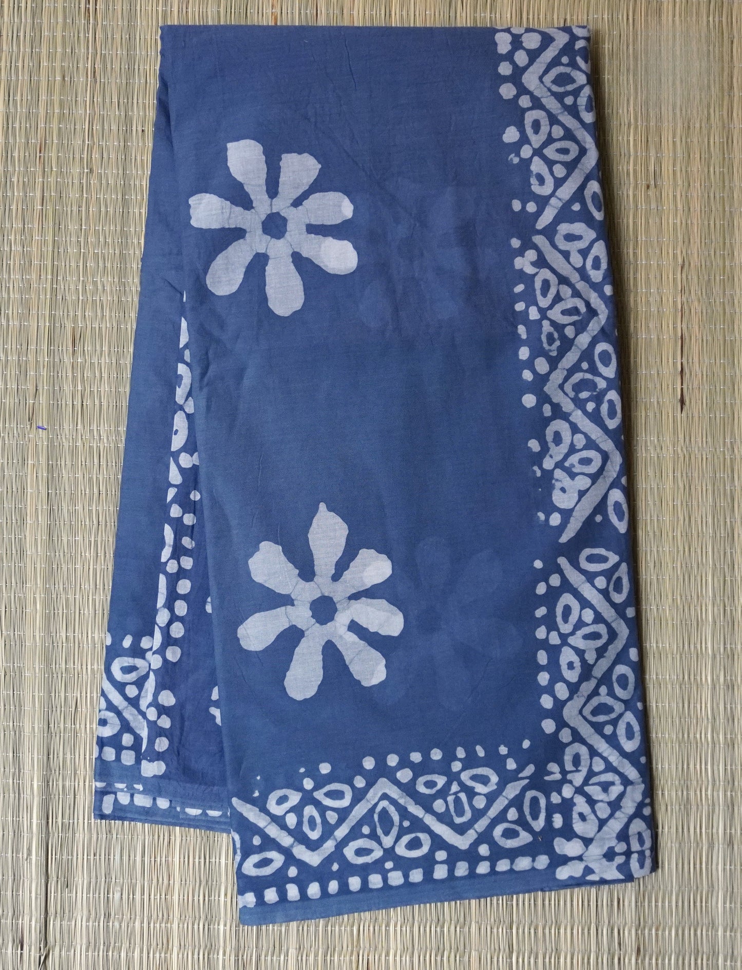 Gray & White Mulmul Cotton Saree with Hand Block Printed Florals