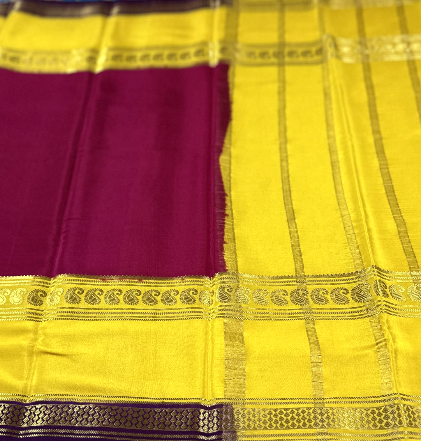 Rani Pink 3D Pure Silk Mysore Crepe Saree With Mango Border