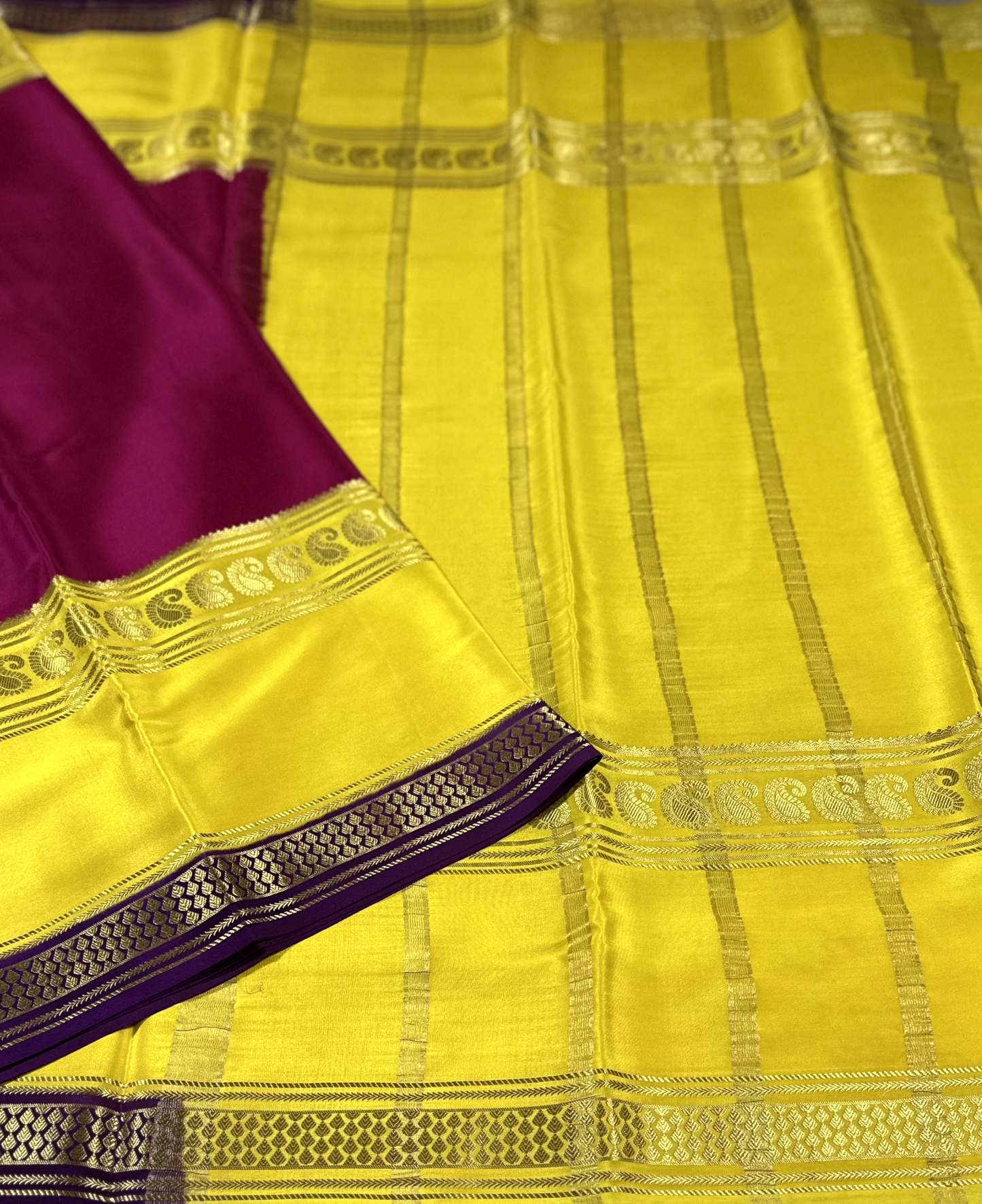 Rani Pink 3D Pure Silk Mysore Crepe Saree With Mango Border