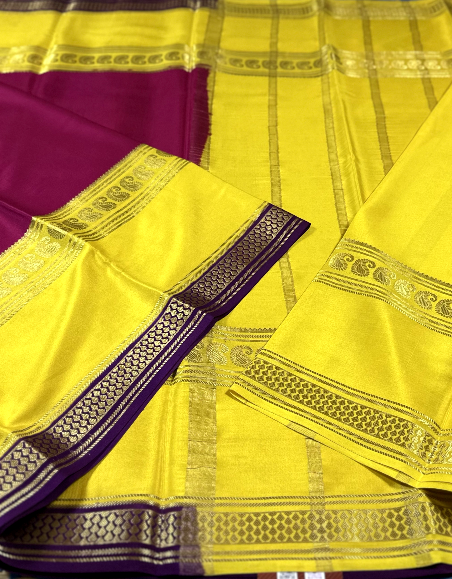 Rani Pink 3D Pure Silk Mysore Crepe Saree With Mango Border