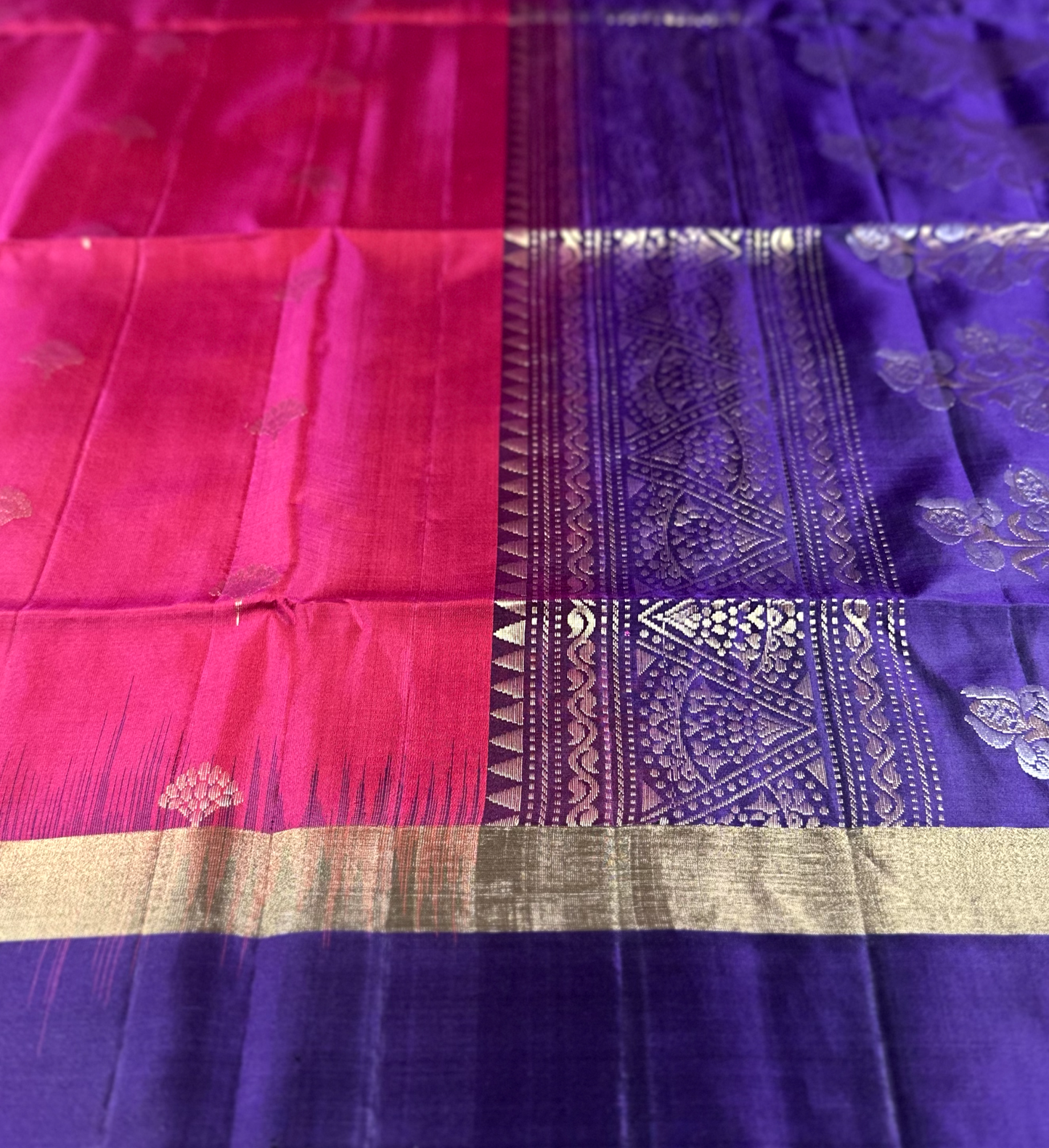 Rani Pink & Purple Handloom Kanchipuram Soft Silk Saree