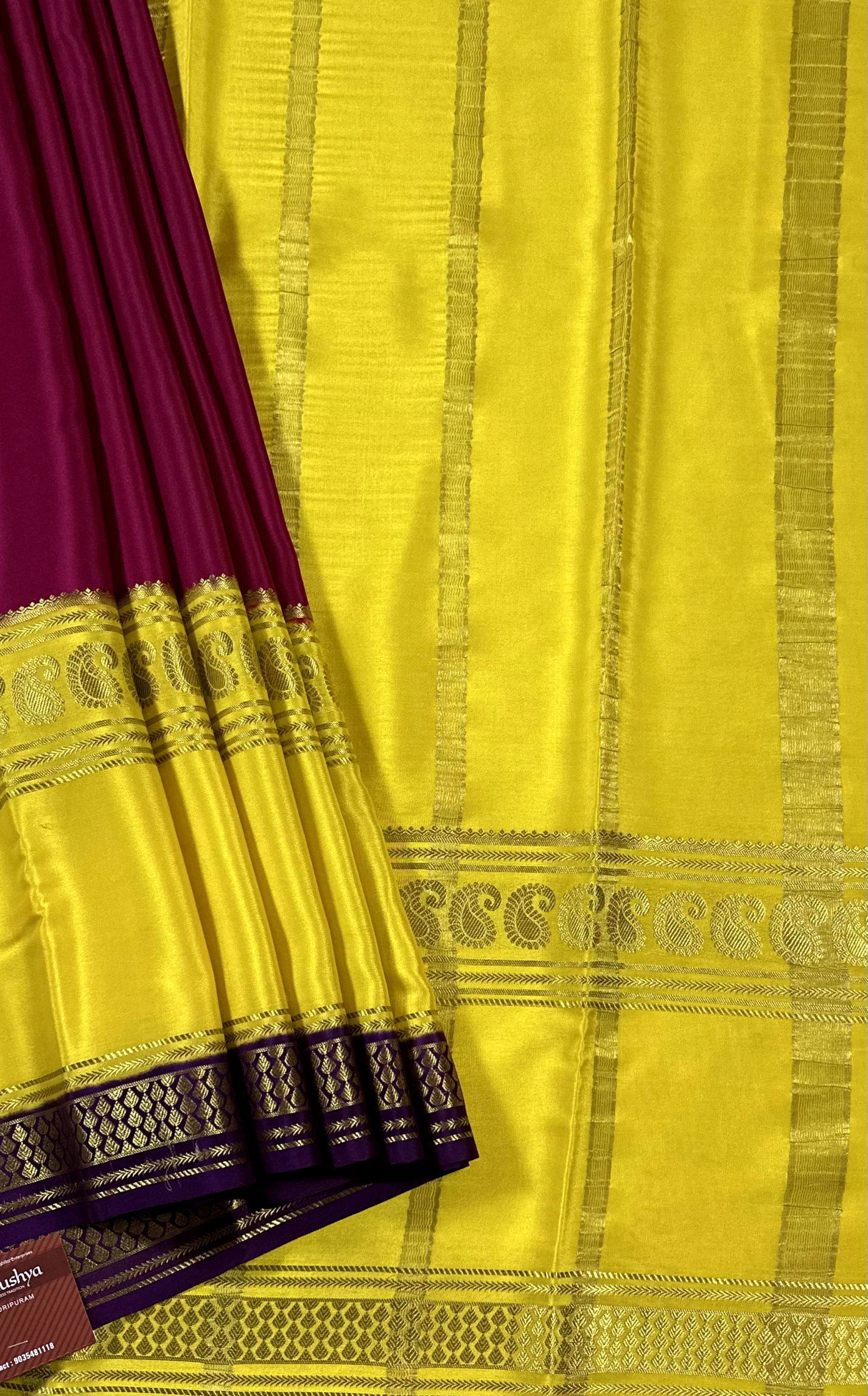 Rani Pink 3D Pure Silk Mysore Crepe Saree With Mango Border