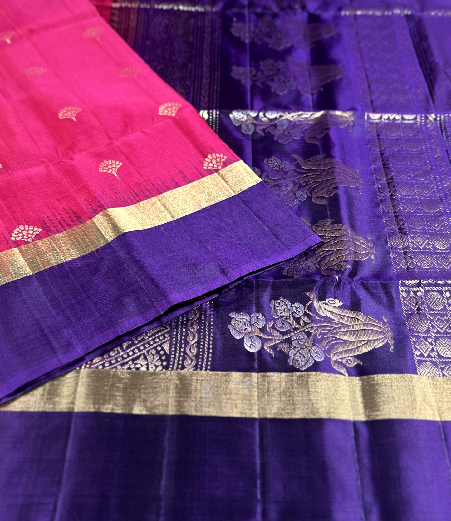 Rani Pink & Purple Handloom Kanchipuram Soft Silk Saree