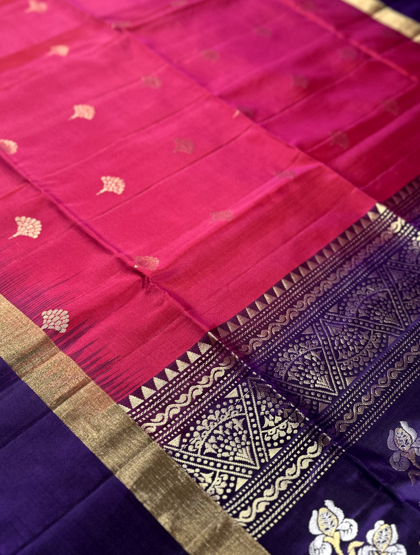 Rani Pink & Purple Handloom Kanchipuram Soft Silk Saree