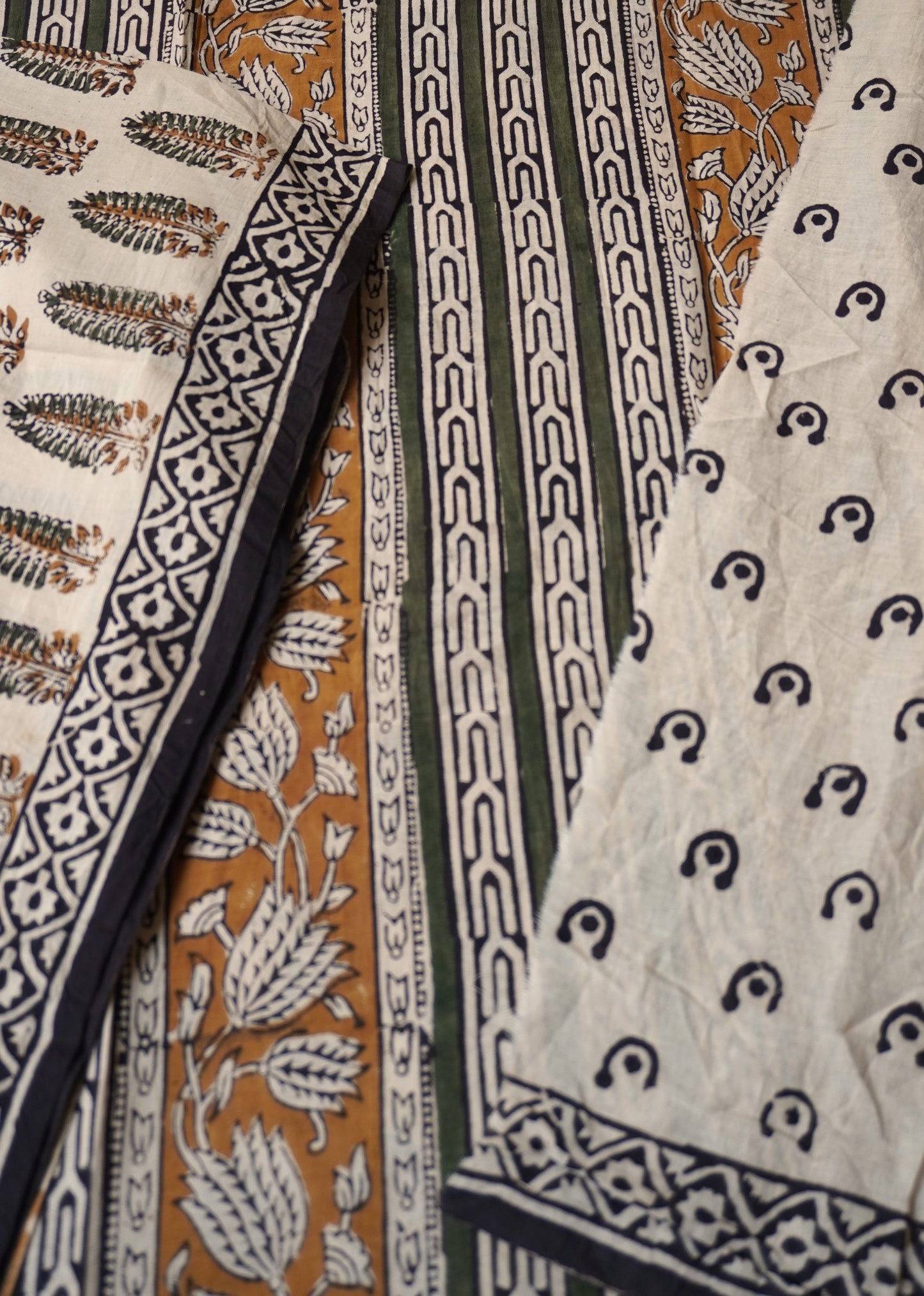 Beige Mulmul Cotton Saree with Hand Block Printed Trees