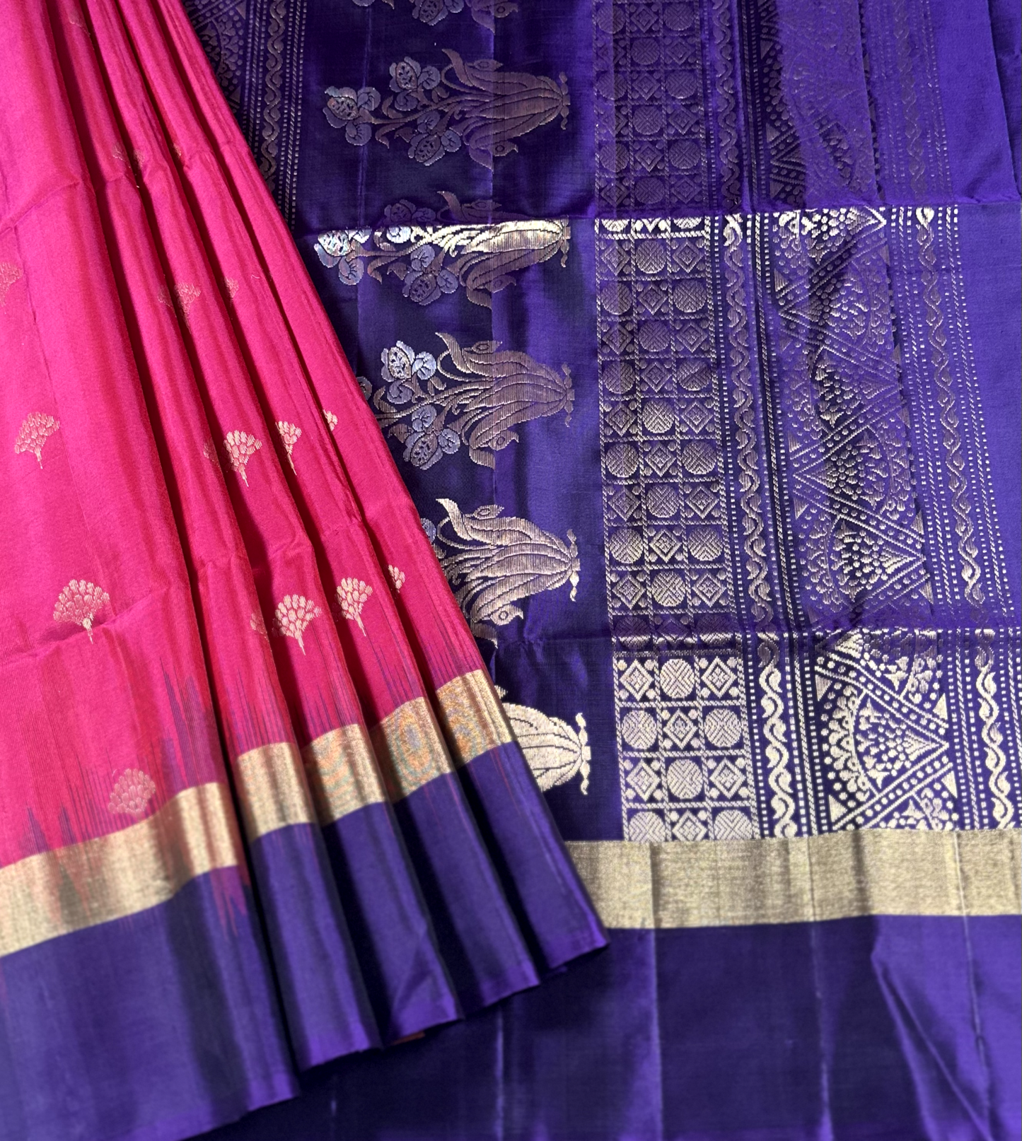 Rani Pink & Purple Handloom Kanchipuram Soft Silk Saree