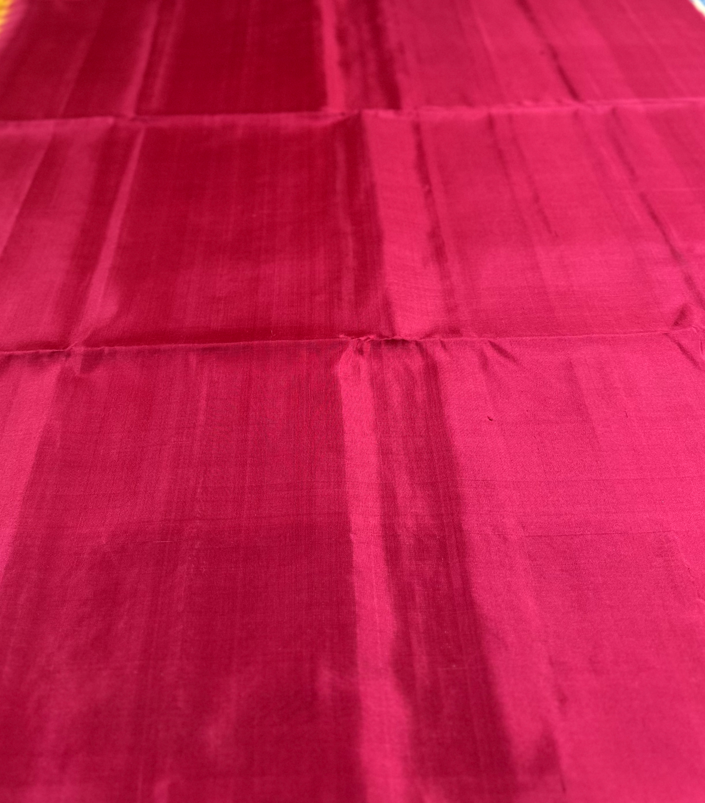 Yellow & Rani Pink Handloom Kanchipuram Soft Silk Saree