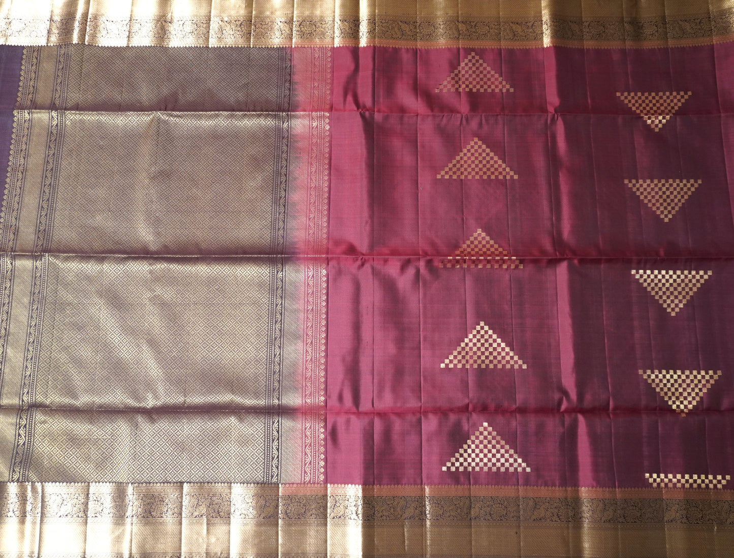 Wine & Deep Maroon Handloom Kanchipuram Soft Silk Saree