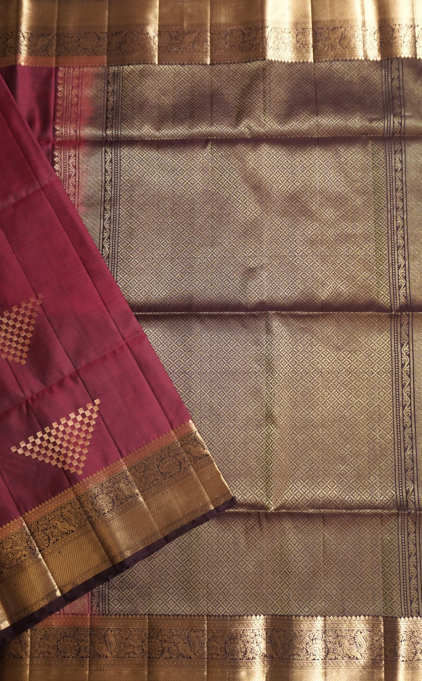 Wine & Deep Maroon Handloom Kanchipuram Soft Silk Saree