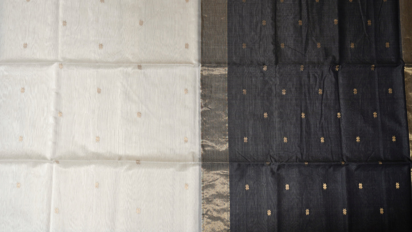 White Grey Maheshwari Silk Cotton Saree