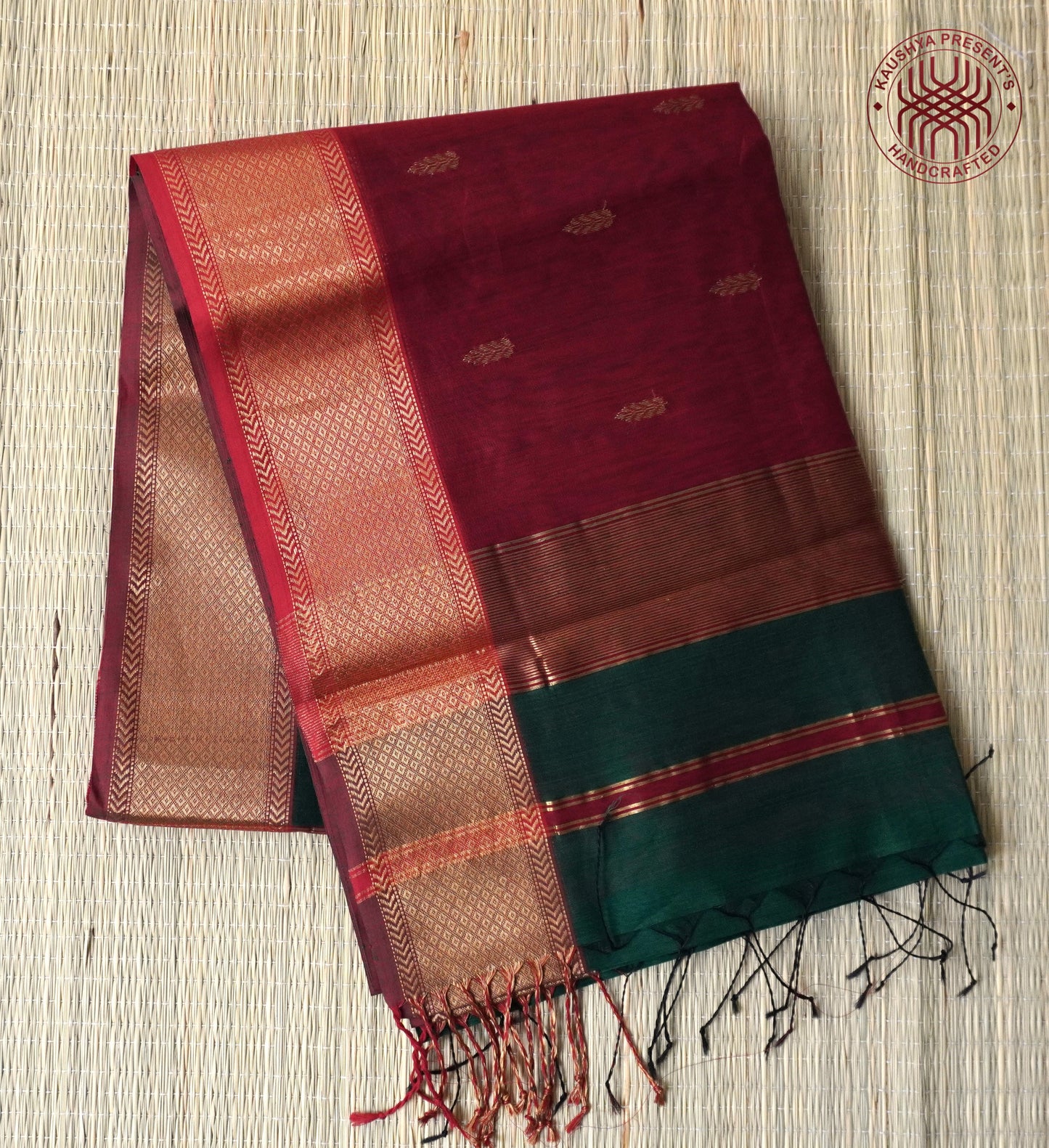 Green Red Maheshwari Silk Cotton Saree