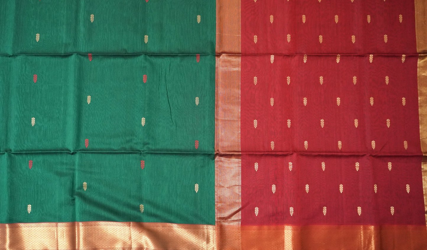 Green Red Maheshwari Silk Cotton Saree