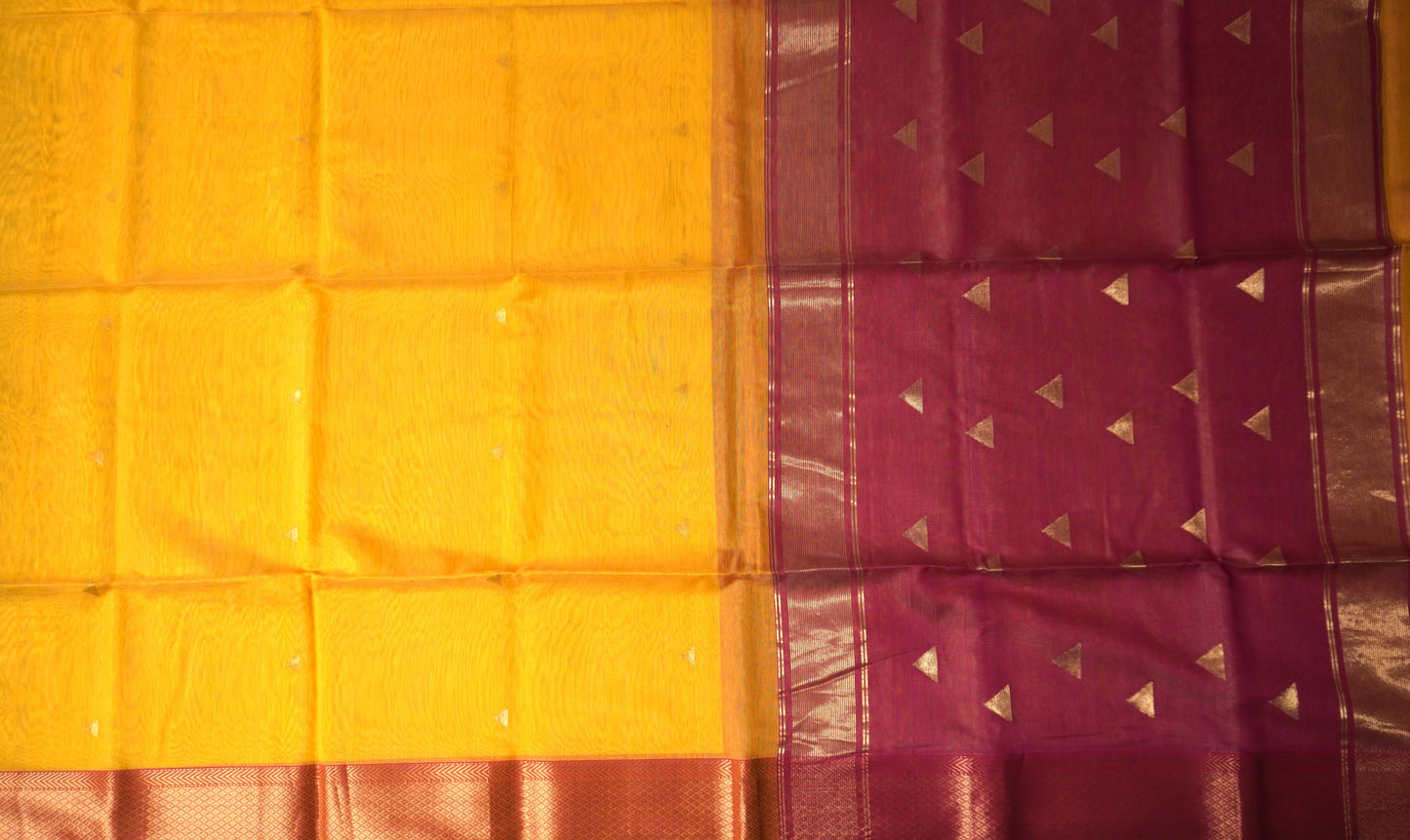 Yellow Pink Maheshwari Silk Cotton Saree
