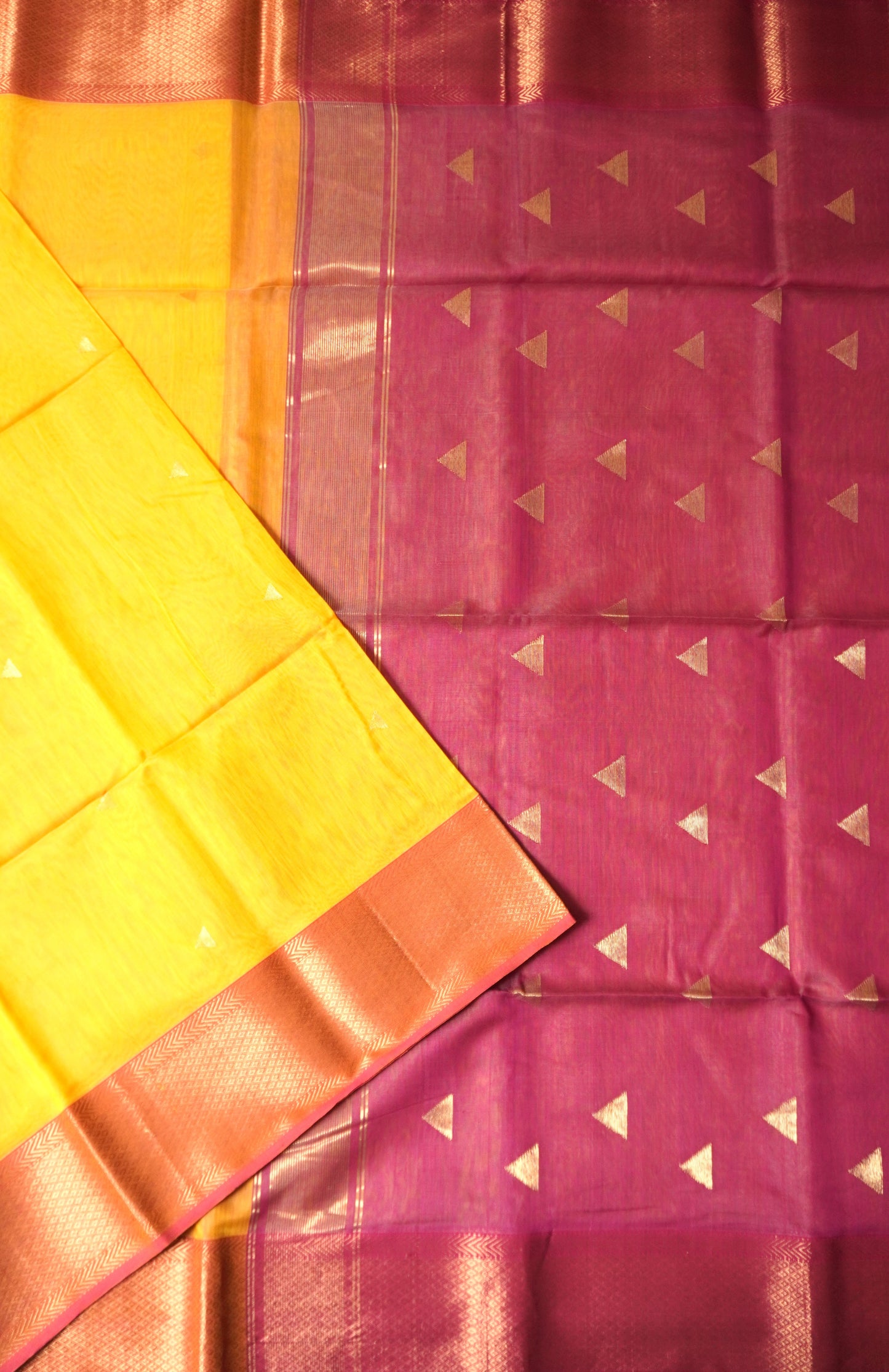 Yellow Pink Maheshwari Silk Cotton Saree