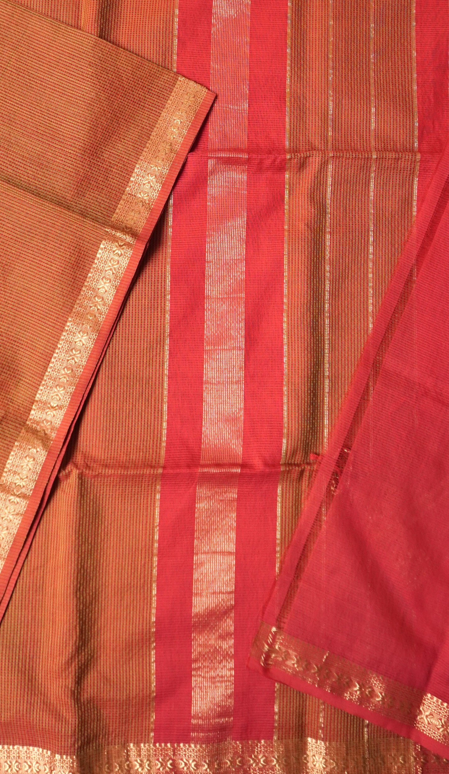 Red Checks Maheshwari Silk Cotton Saree