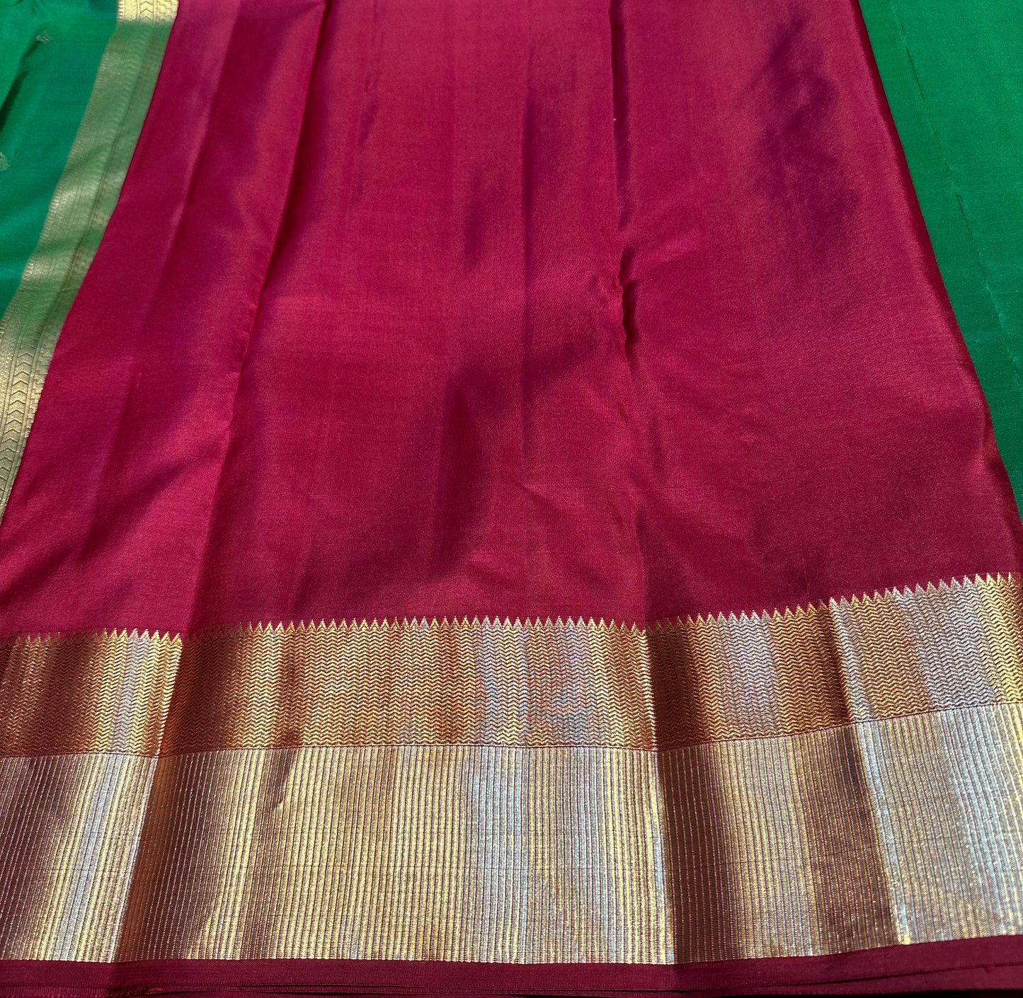 Green Handloom Kanchipuram Pure Silk Saree with Striped Border