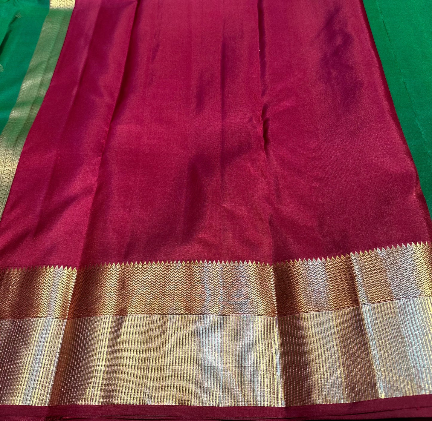 Green Handloom Kanchipuram Pure Silk Saree with Striped Border