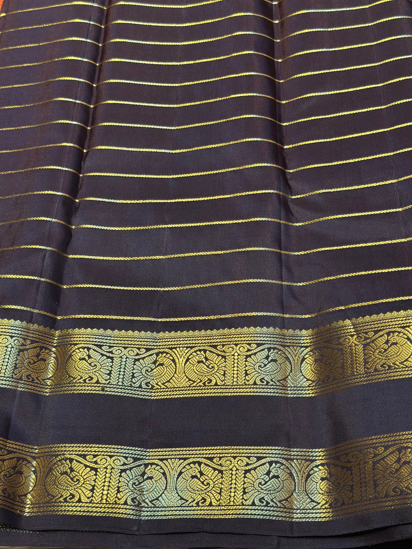 Rust Orange & Deep Brown Kanchipuram Pure Silk Saree with Big Gap Border