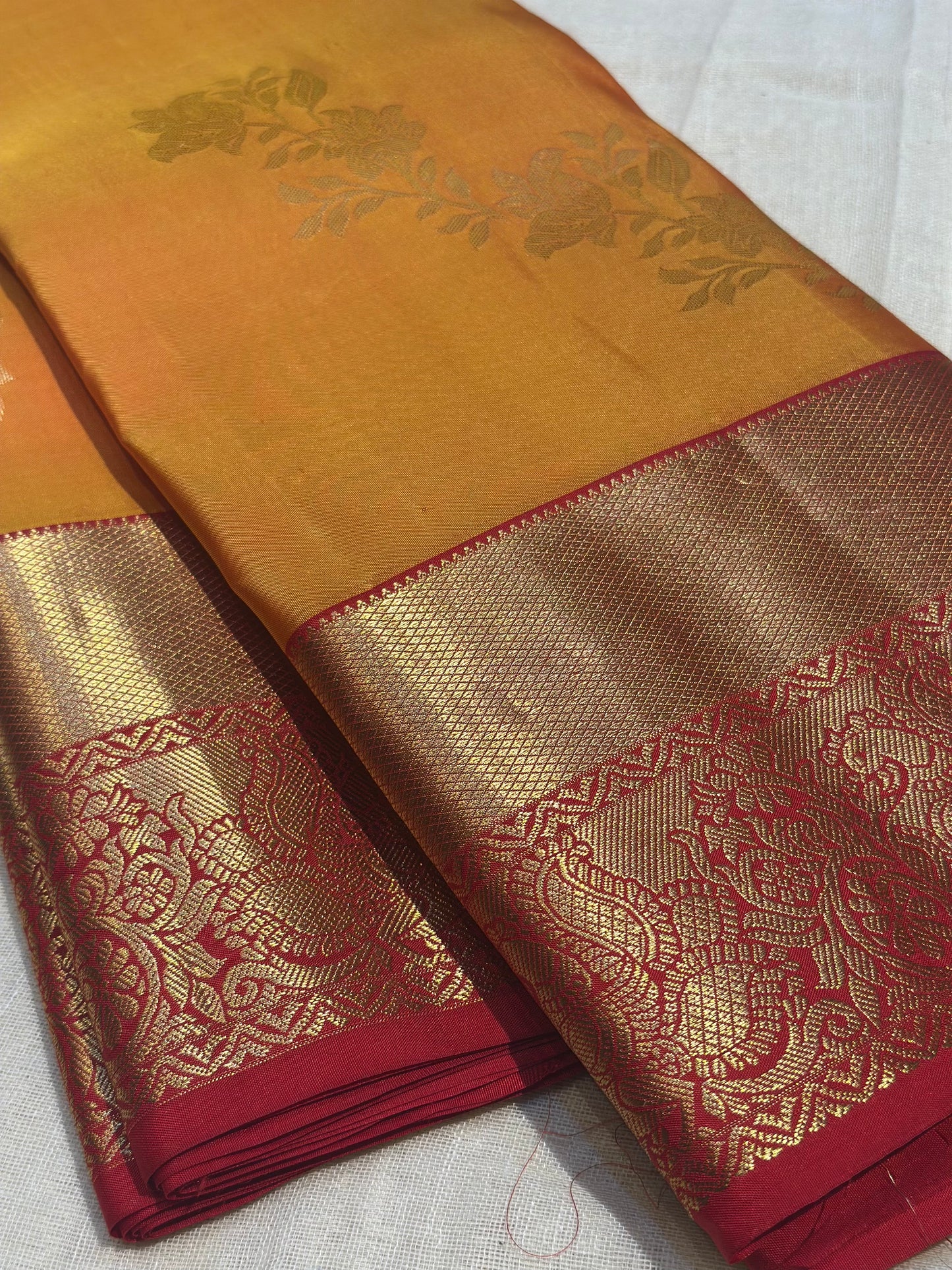 Orange & Red Handloom Kanchipuram Pure Silk Saree