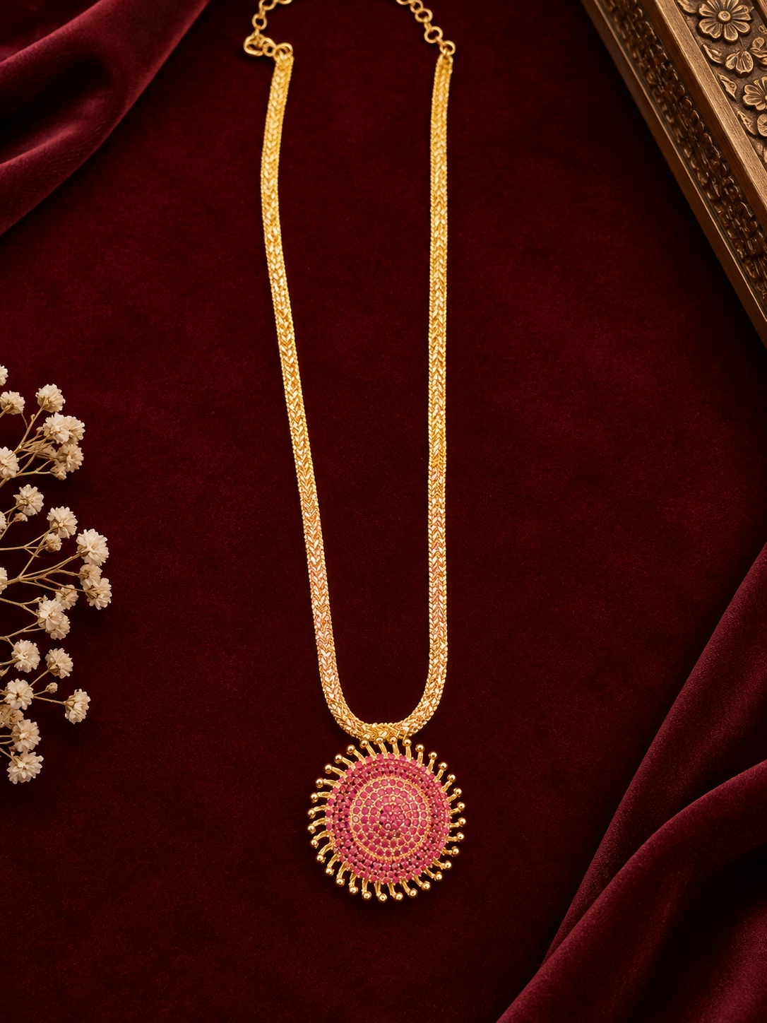 Ruby Long Chain With Sun Pendant