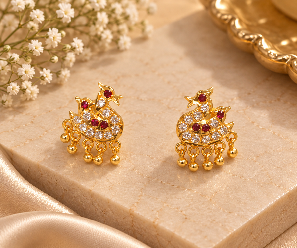 Mayura Ruby Bloom Gold Plated Earrings
