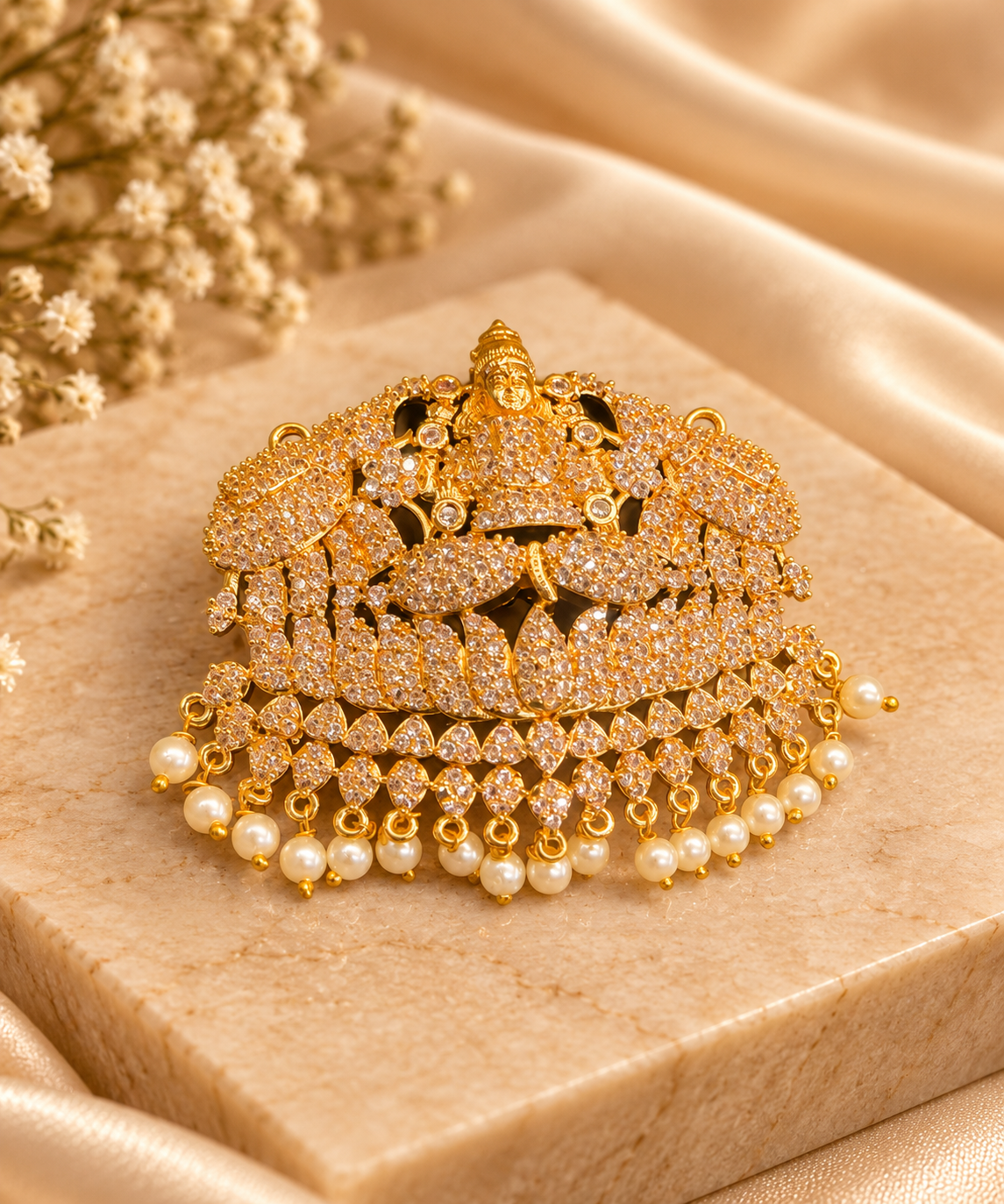 White Stone Lakshmi Pendant Gold Plated