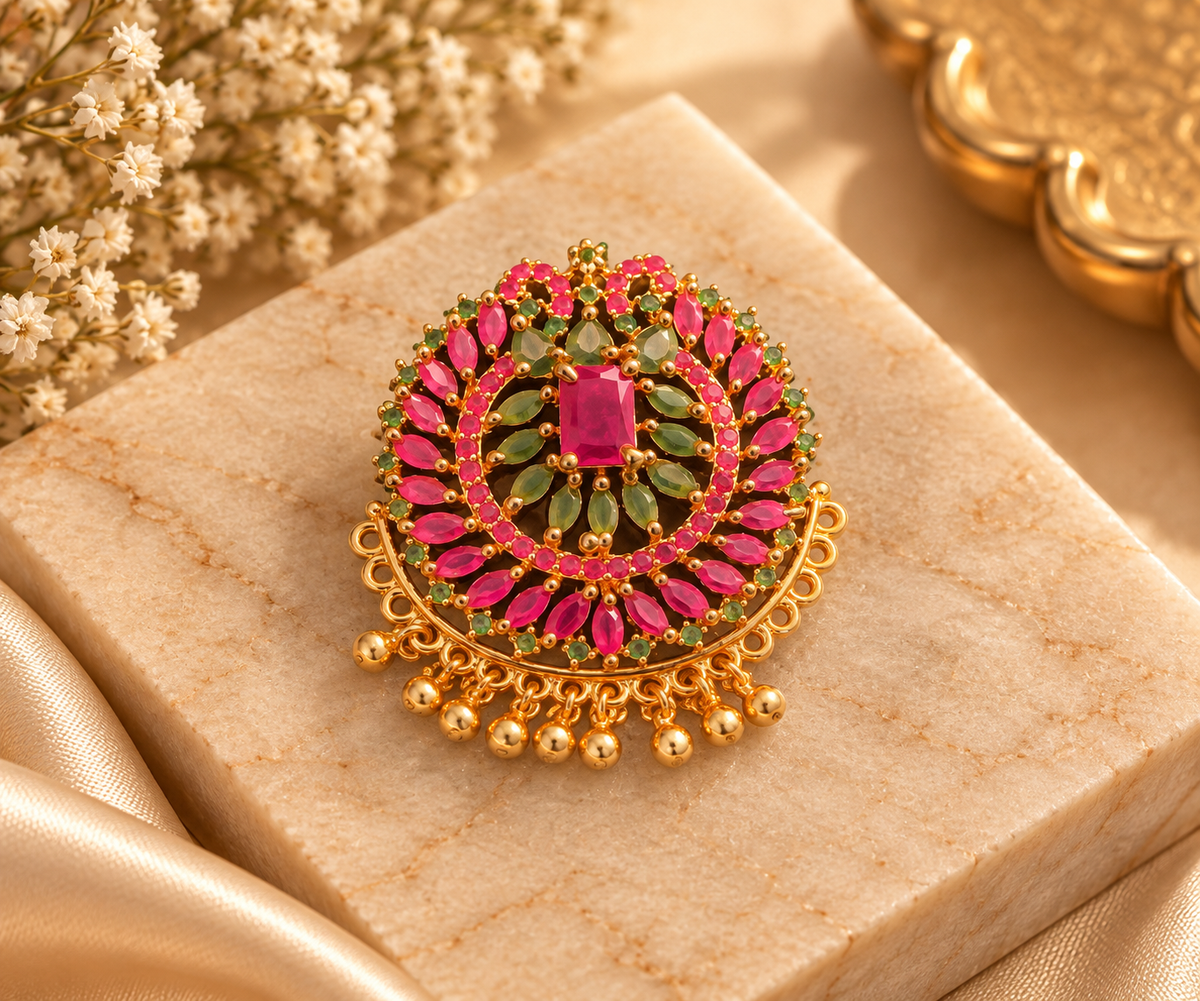 Navratan Bloom Pendant Gold Plated