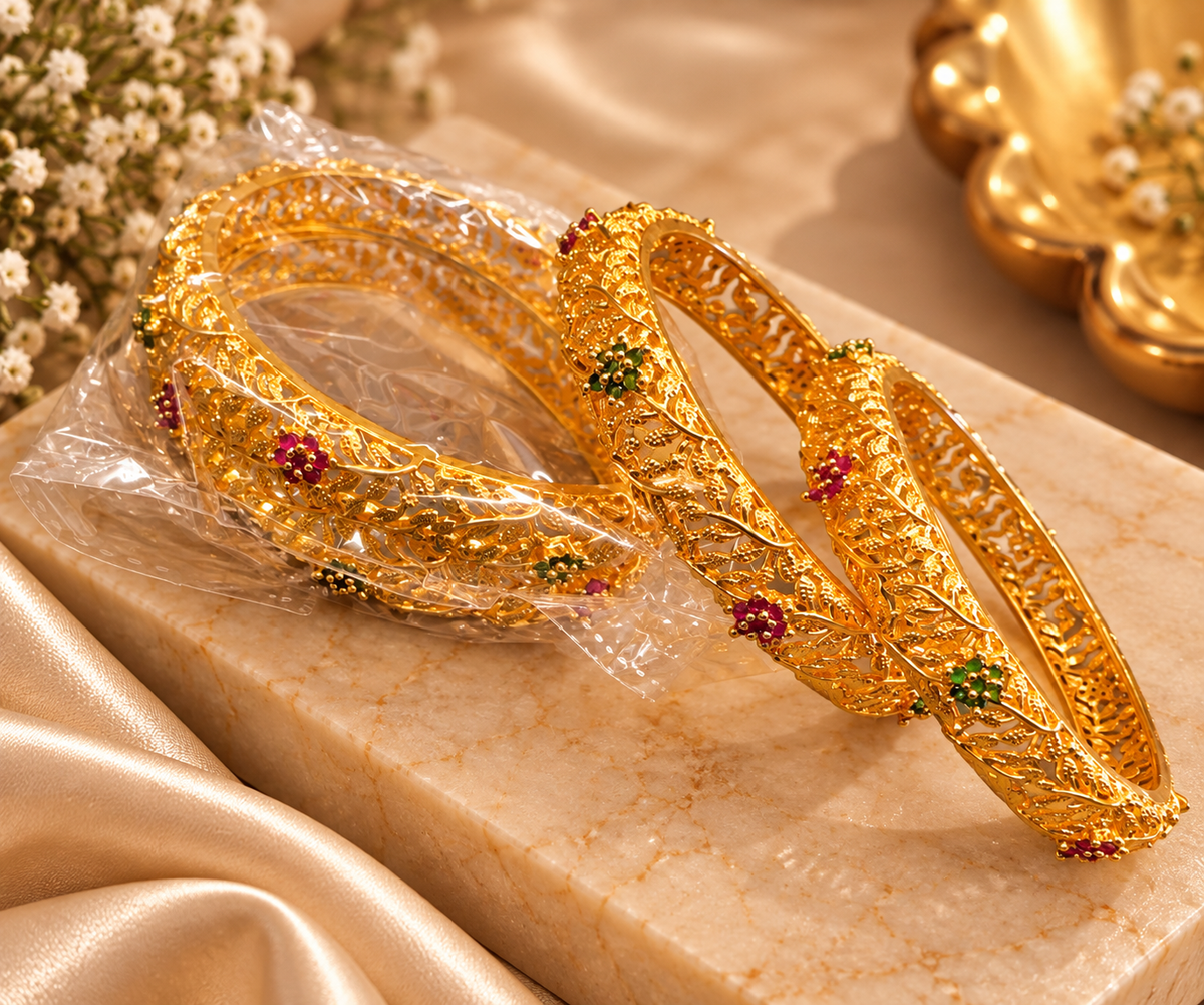 Leaf Design Gold Plated Bangle