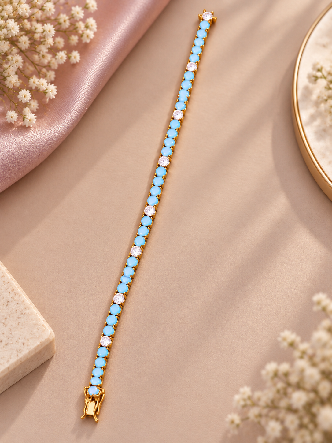 Women's Copper Tennis Chain Bracelet With Electroplated Gold Plating And Zircon Inlay