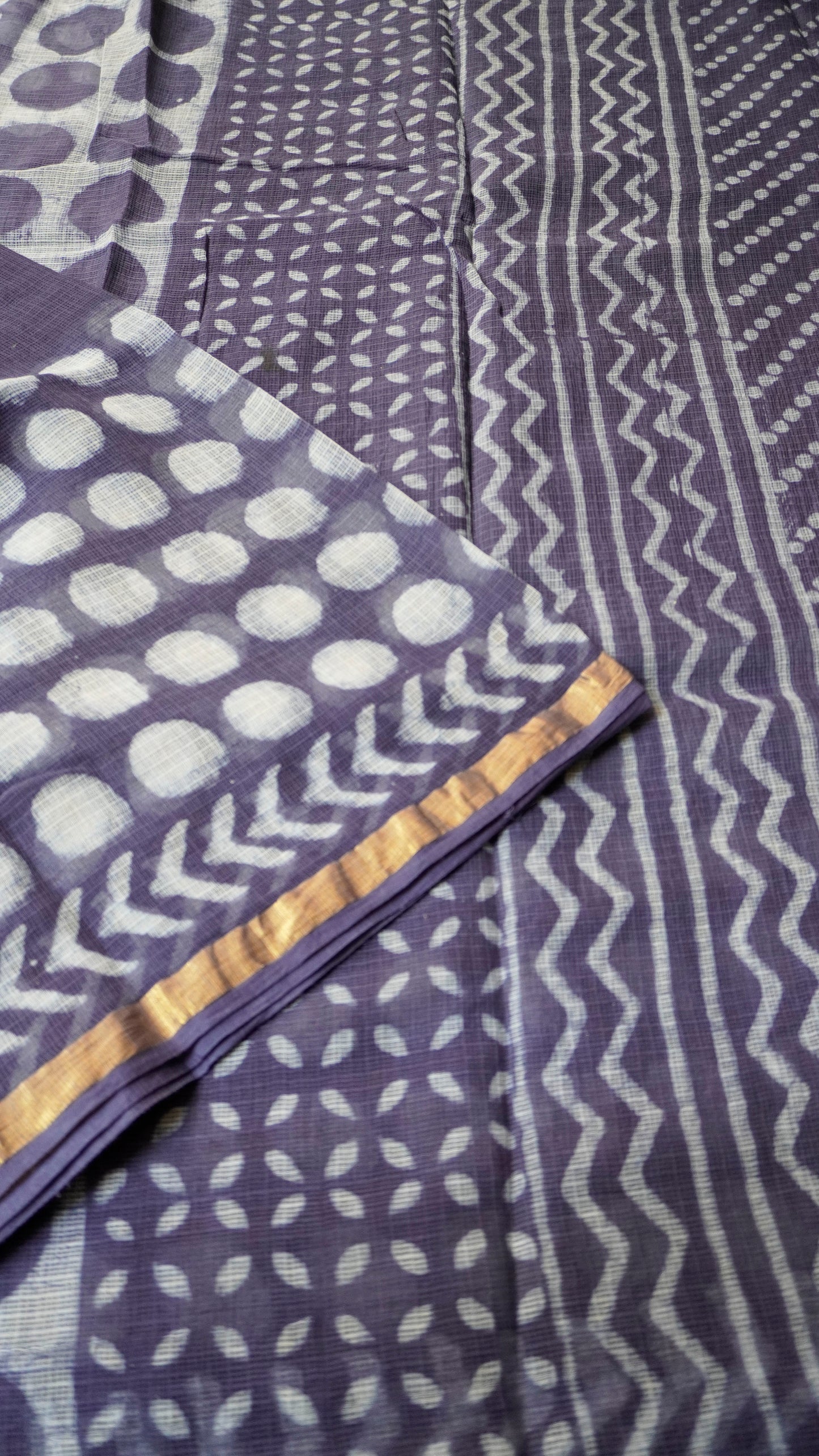Deep Violet Kota Doria Saree with Bold Dot Motifs