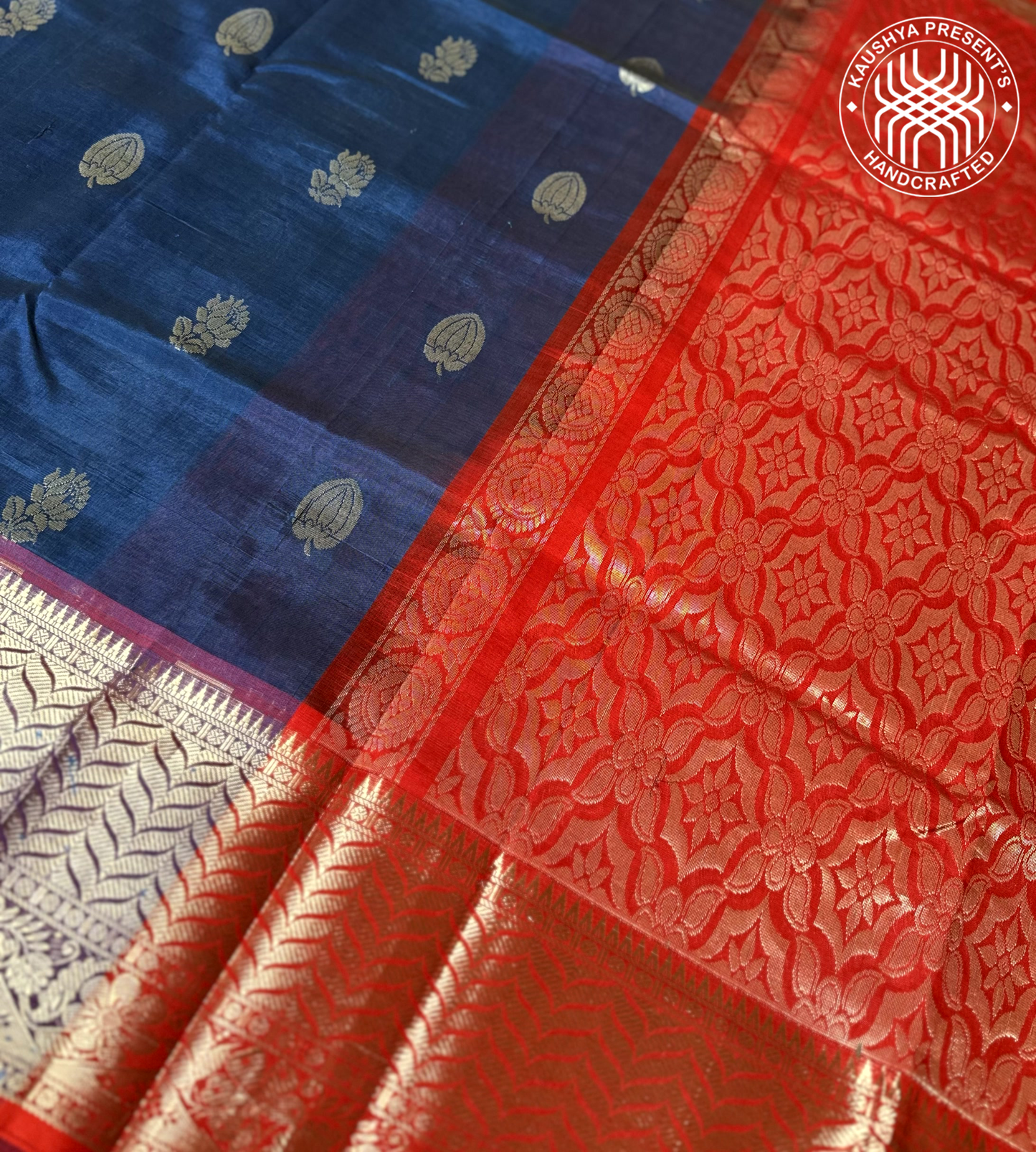 Blue & Red Handloom Mangalagiri Kuppadam Silk Cotton Saree