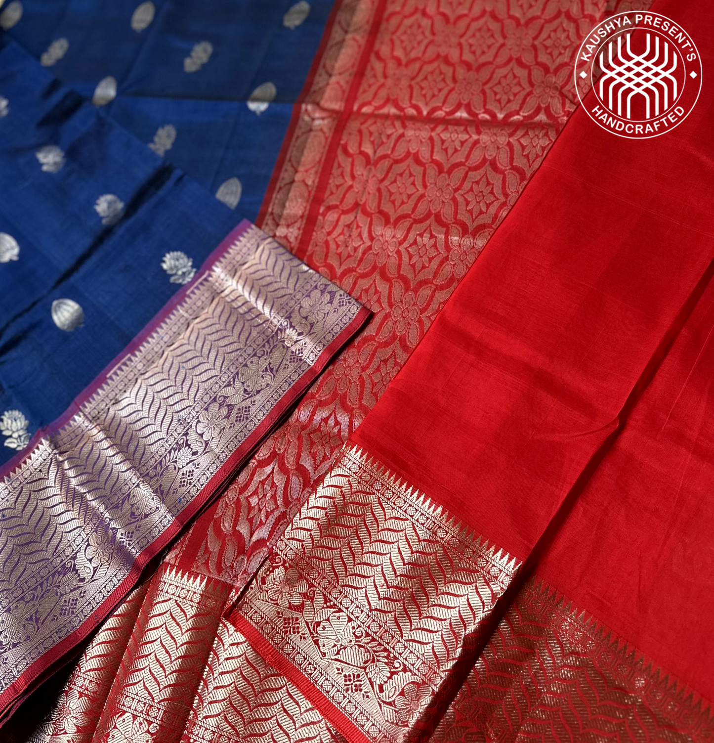 Blue & Red Handloom Mangalagiri Kuppadam Silk Cotton Saree