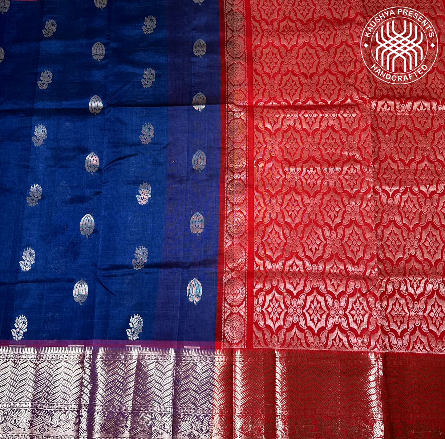 Blue & Red Handloom Mangalagiri Kuppadam Silk Cotton Saree