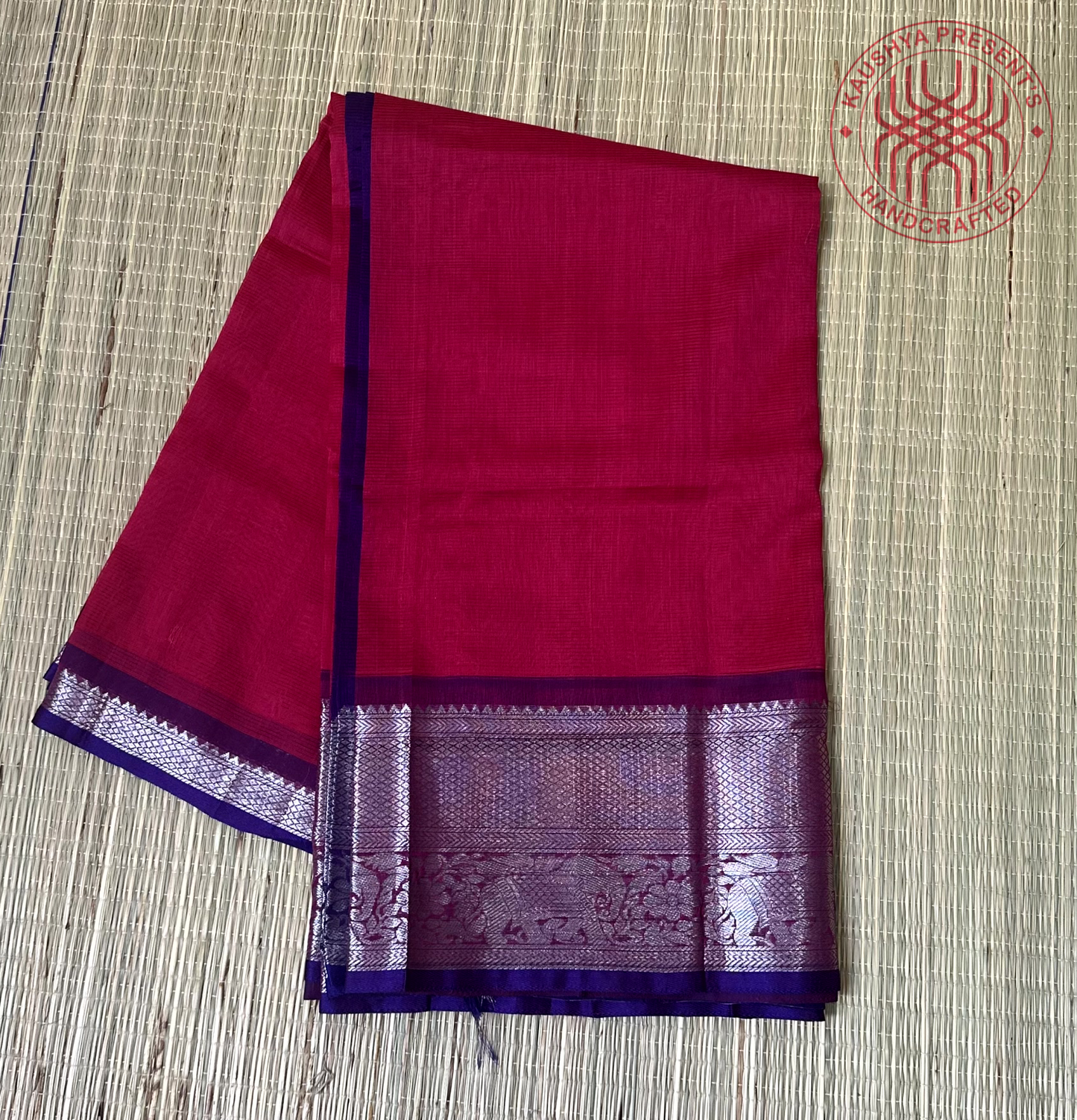 Deep Magenta & Royal Purple Handloom Mangalagiri Silk Cotton Saree