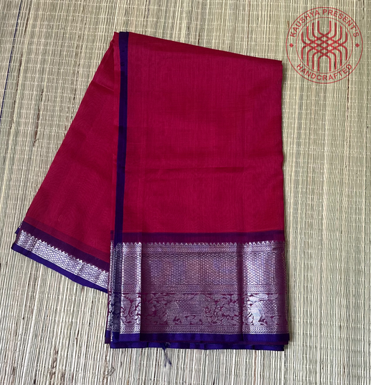 Deep Magenta & Royal Purple Handloom Mangalagiri Silk Cotton Saree