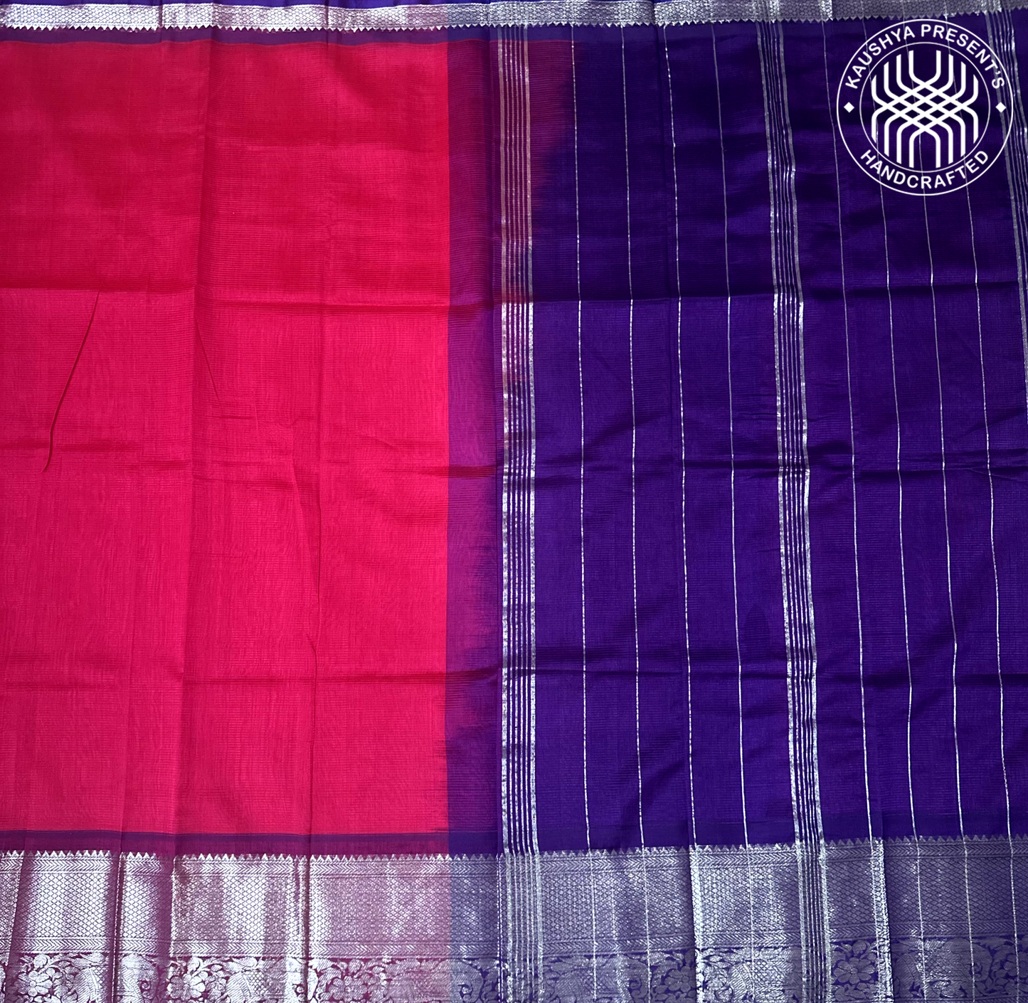 Deep Magenta & Royal Purple Handloom Mangalagiri Silk Cotton Saree